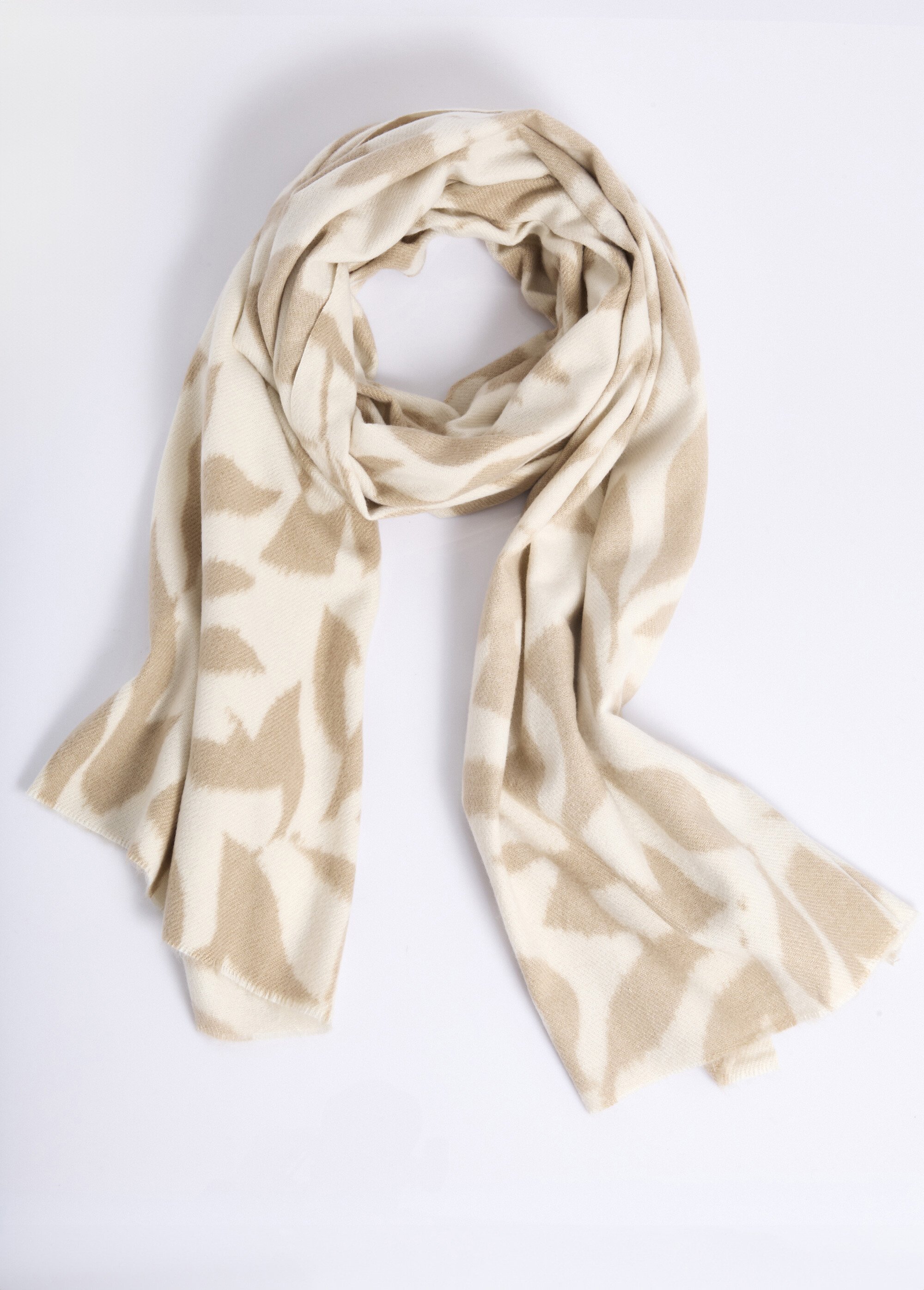 Echarpe fine en lainage motif acanthes Femme Beige TOPJC25171 FA1