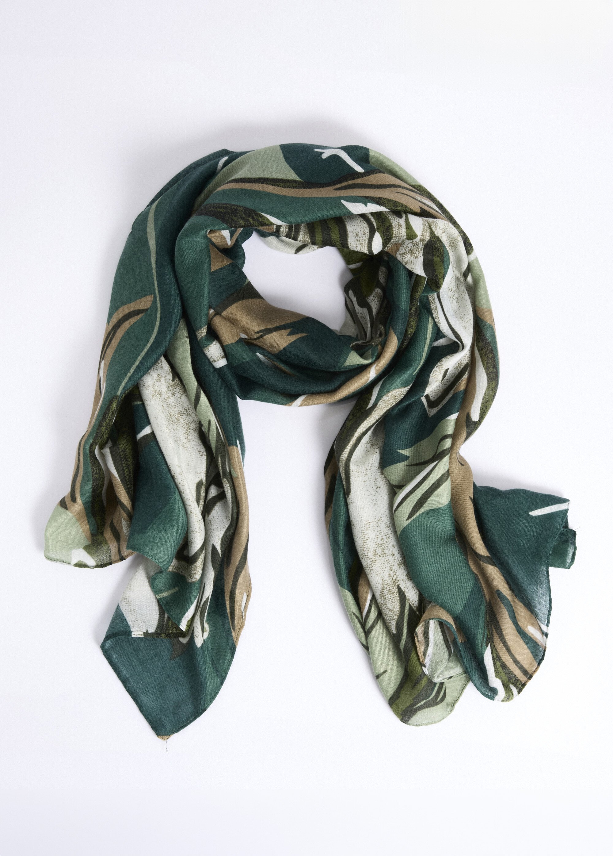 Echarpe fine motif fleuri en camaieu Femme Vert TOPJC25130 FA1