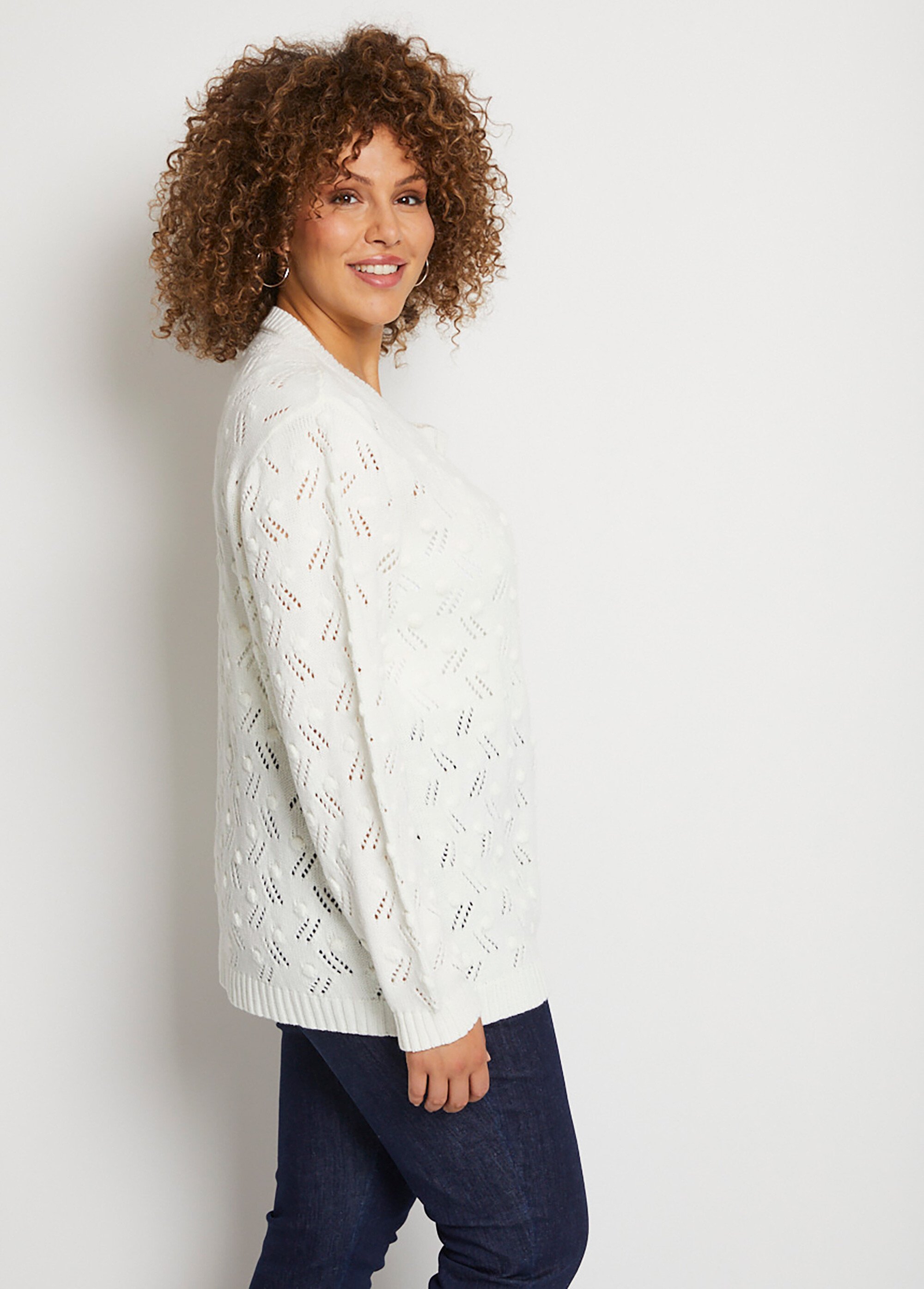 Gilet cardigan boutonné court maille boules Femme Grande Taille Beige PALICE DR1