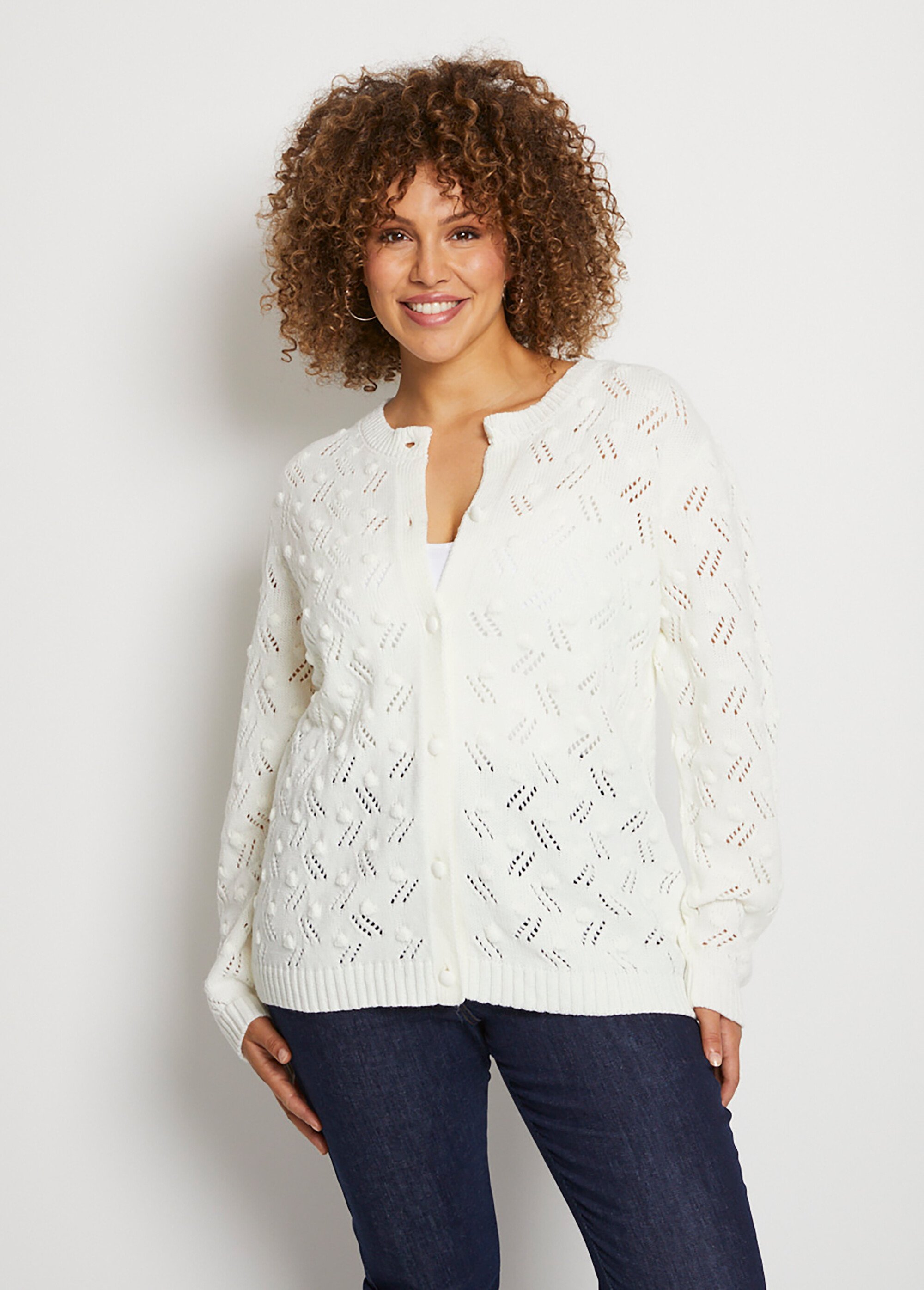 Gilet cardigan boutonné court maille boules