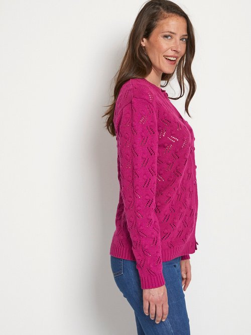 Gilet cardigan boutonné court maille boules Femme Violet PALICE DR1