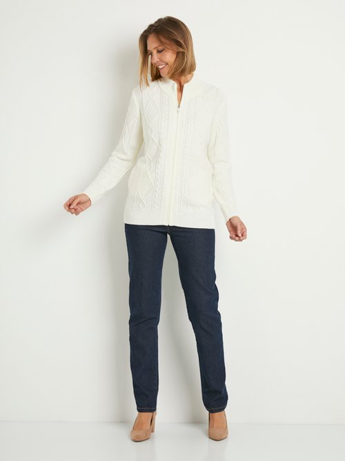 Gilet zippé chaud col montant torsades Femme Beige PALEY SF1