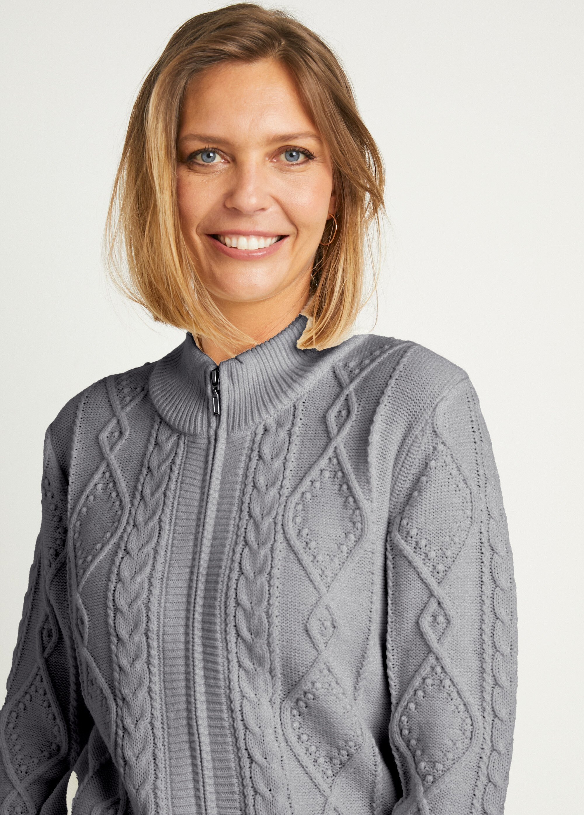 Gilet zippé chaud col montant torsades Femme Gris PALEY DE1