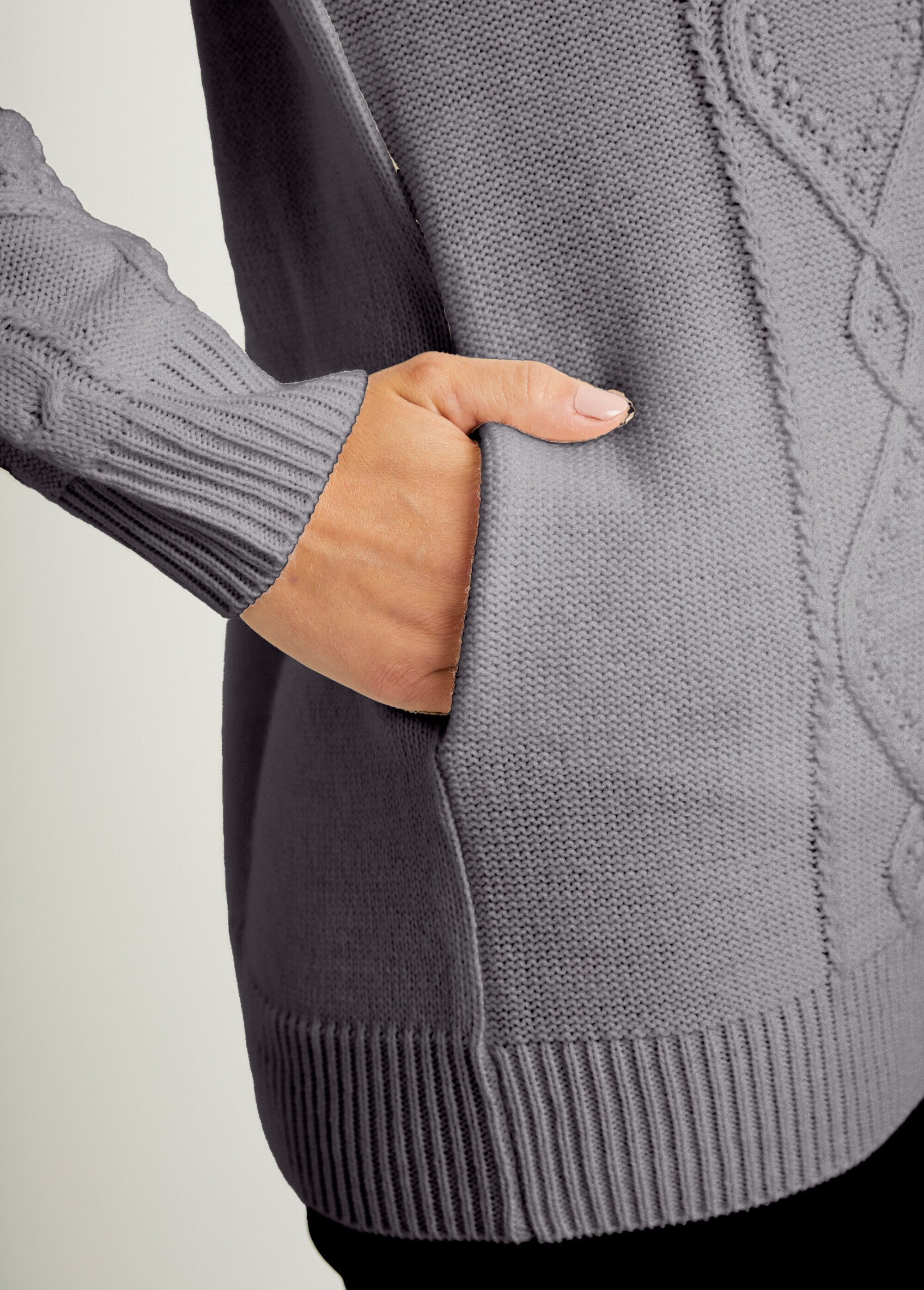 Gilet zippé chaud col montant torsades Femme Gris PALEY DE3