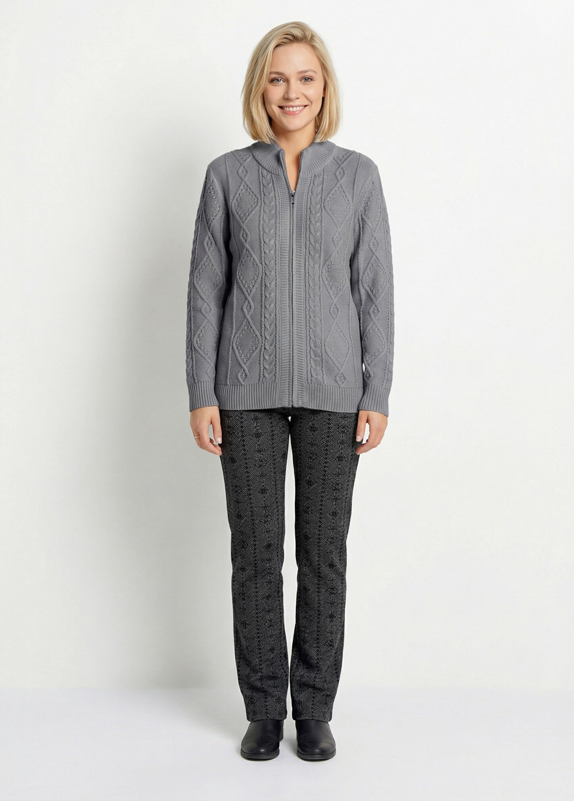Gilet zippé chaud col montant torsades Femme Gris PALEY SI1