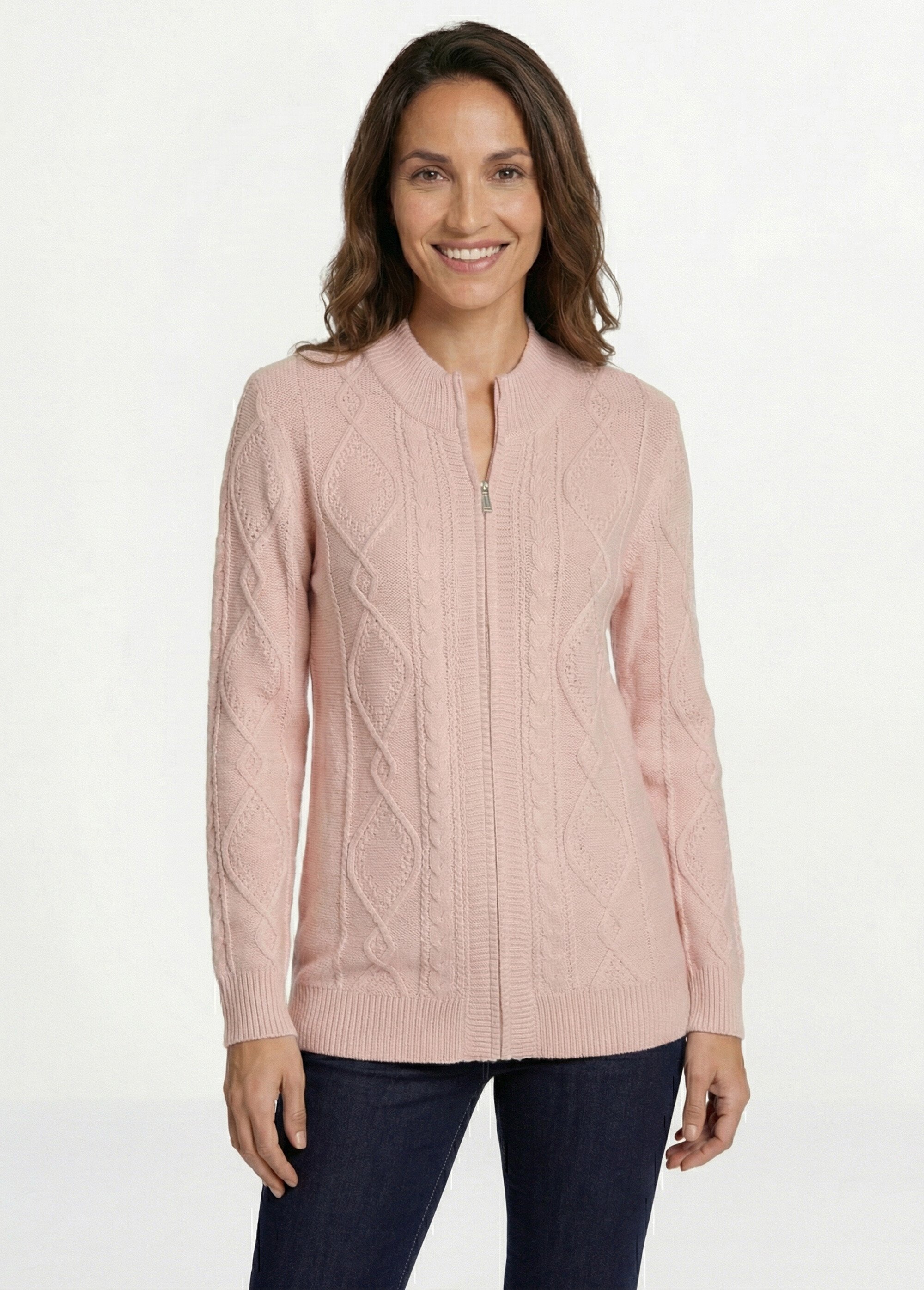Gilet zippé chaud col montant torsades Femme Rose PALEY FA1
