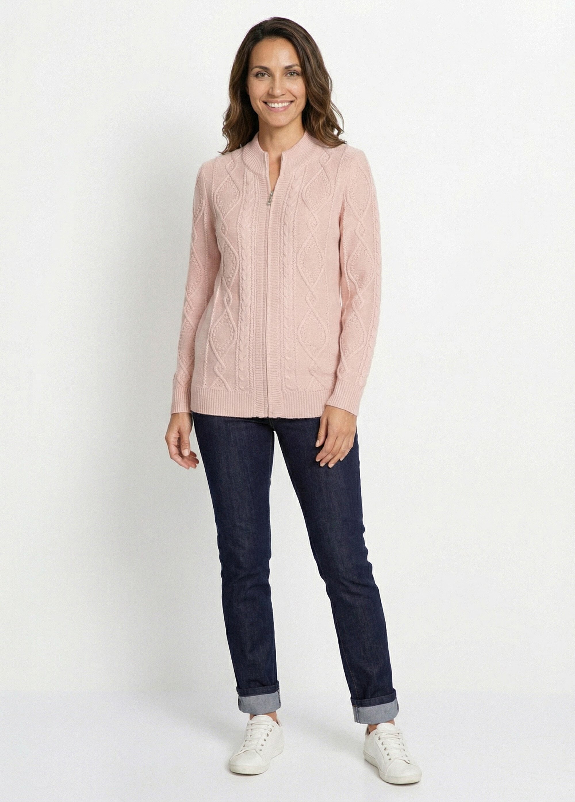 Gilet zippé chaud col montant torsades Femme Rose PALEY SI1