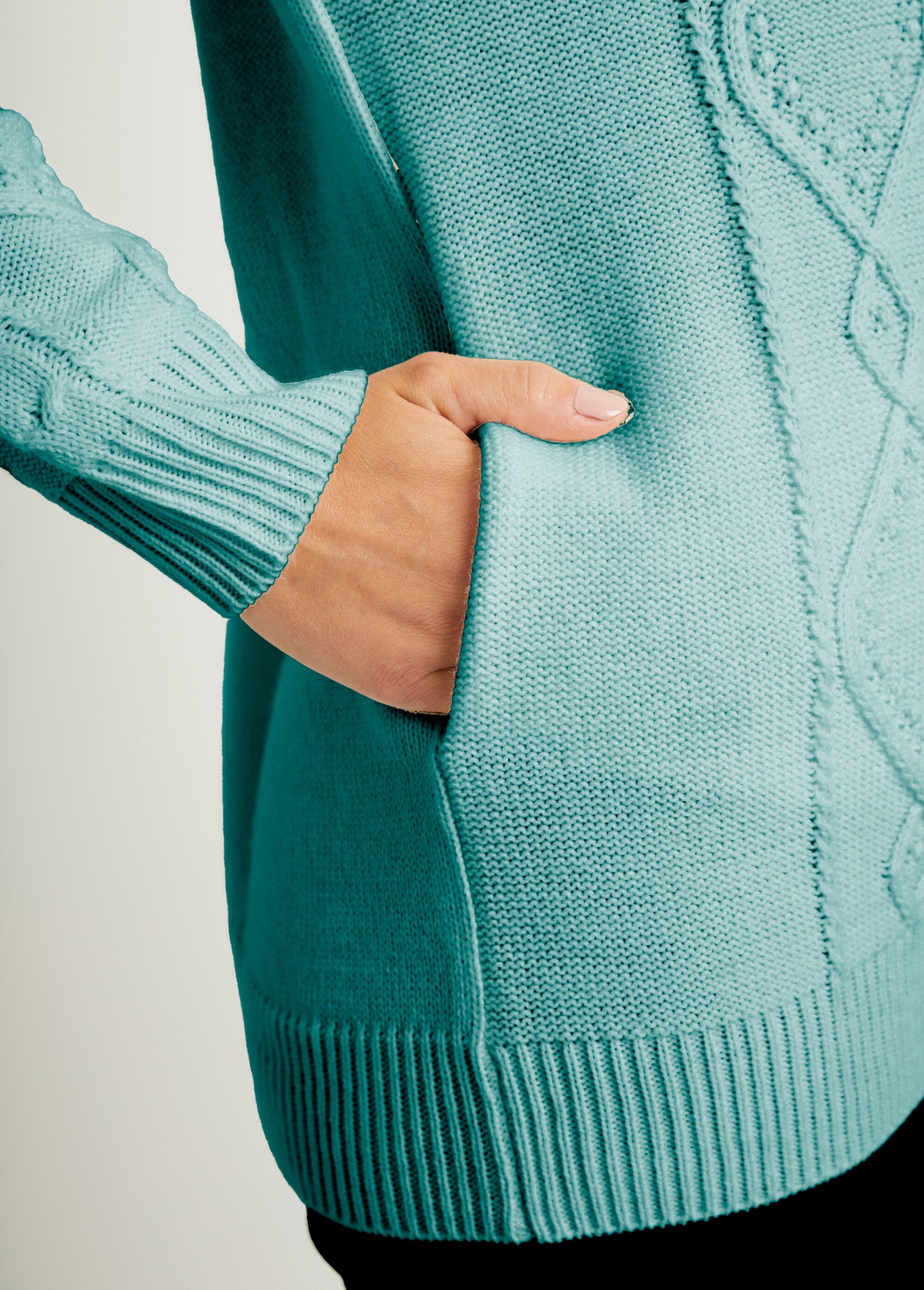 Gilet zippé chaud col montant torsades Femme Vert PALEY DE3