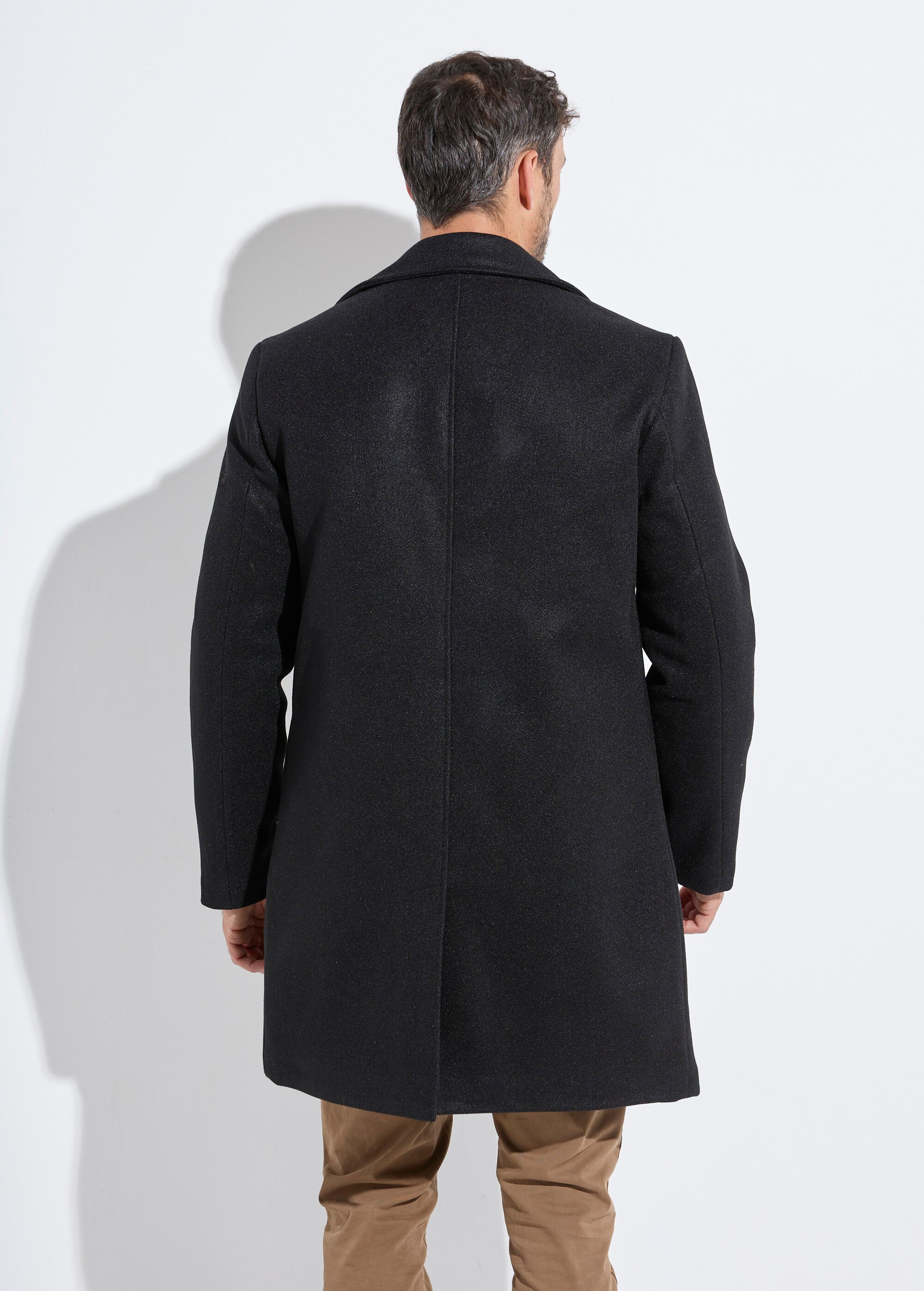 Manteau homme col tailleur en lainage Homme Noir KYM5135 DO1