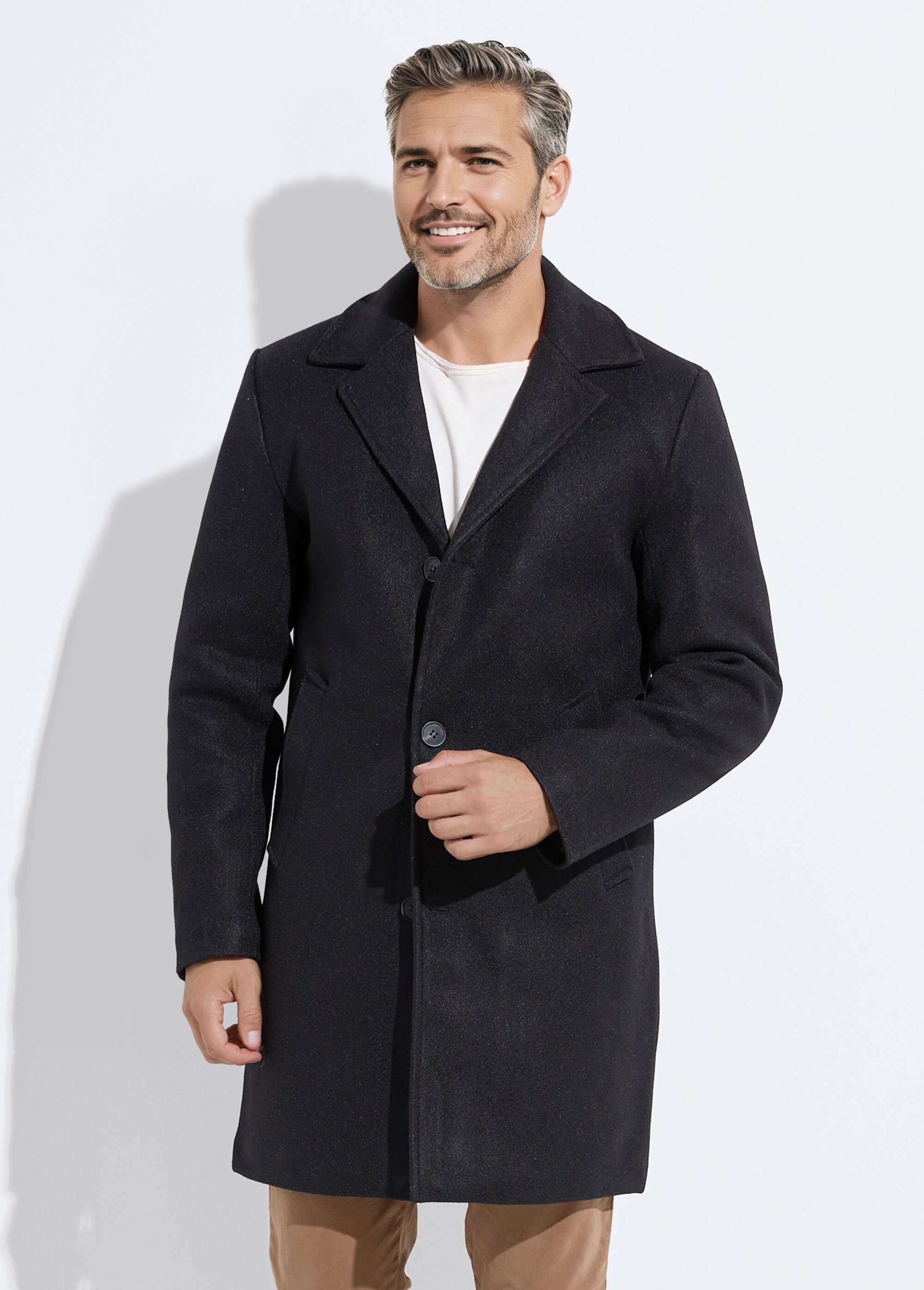 Manteau homme col tailleur en lainage Homme Noir KYM5135 FA1