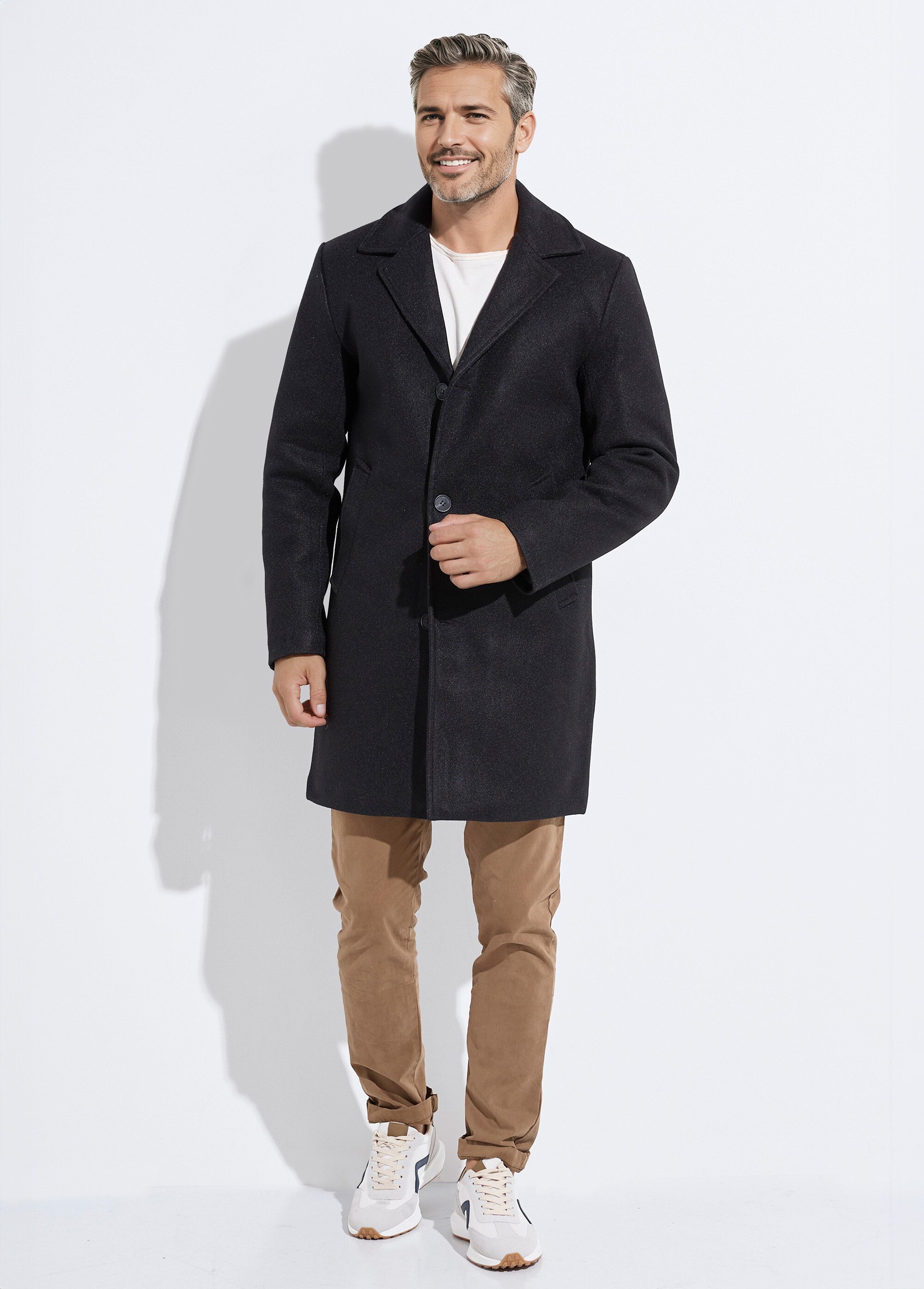 Manteau homme col tailleur en lainage Homme Noir KYM5135 SF1