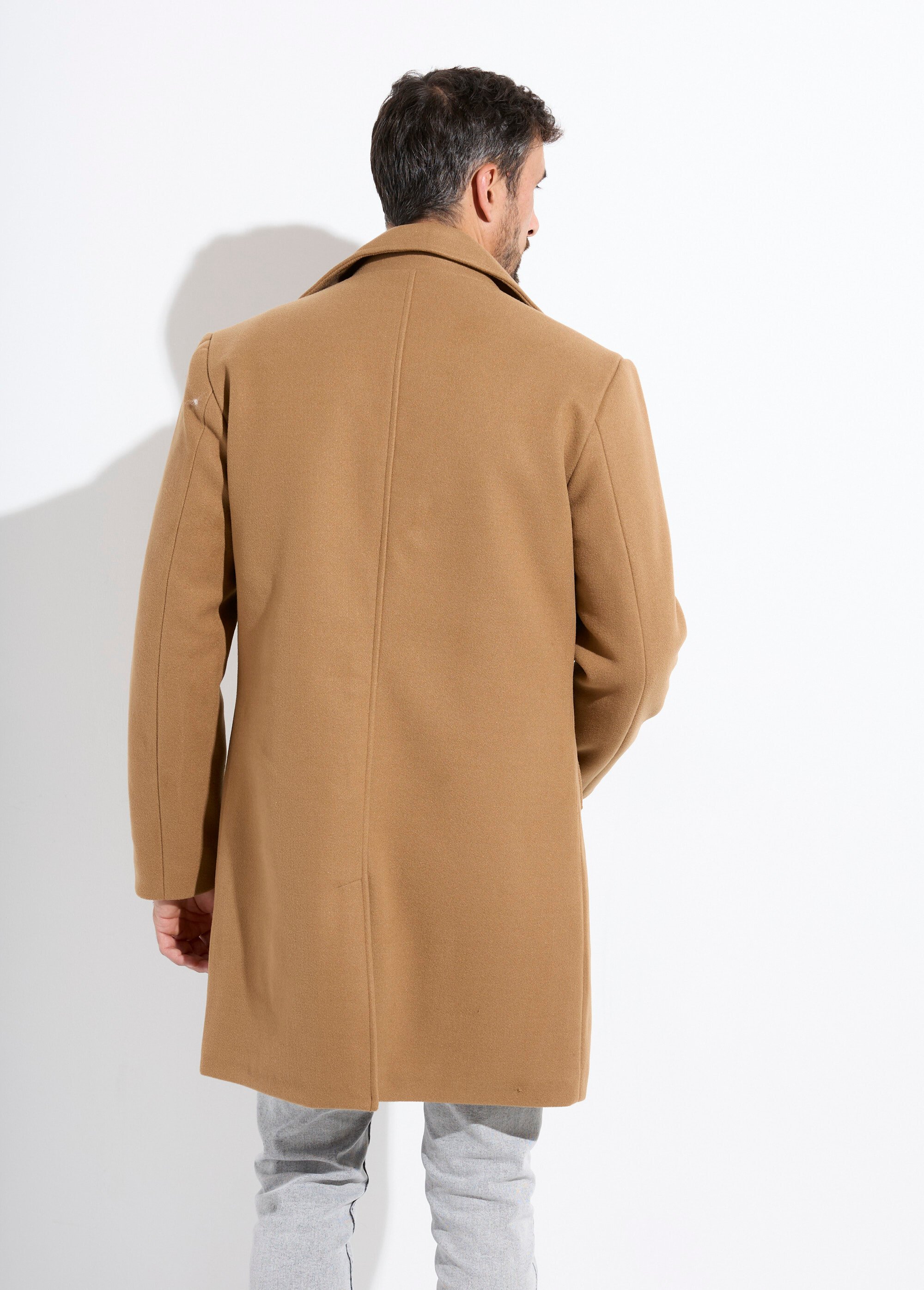 Manteau homme col tailleur en lainage Homme Marron KYM5135 DO1