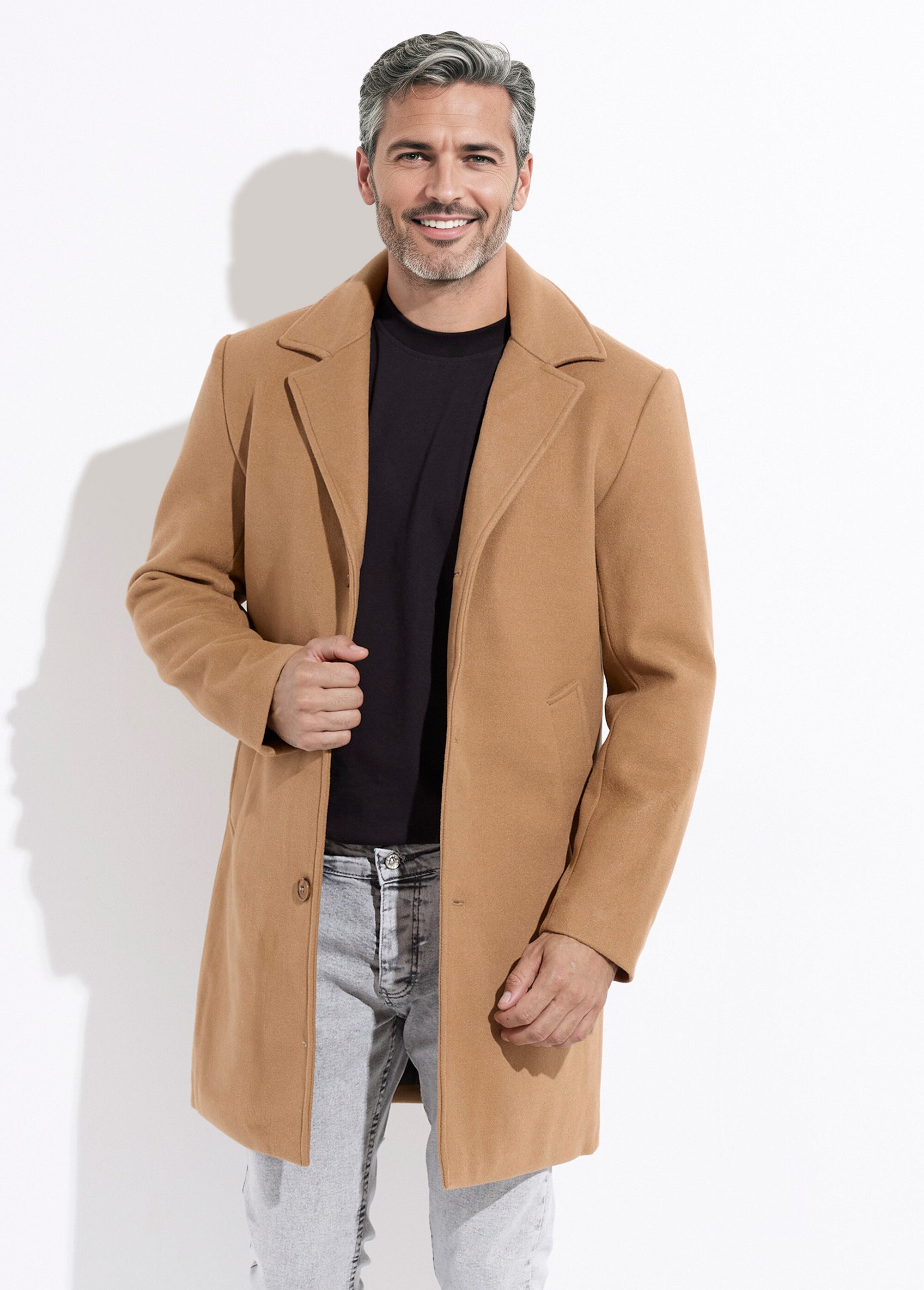 Manteau homme col tailleur en lainage Homme Marron KYM5135 FA1