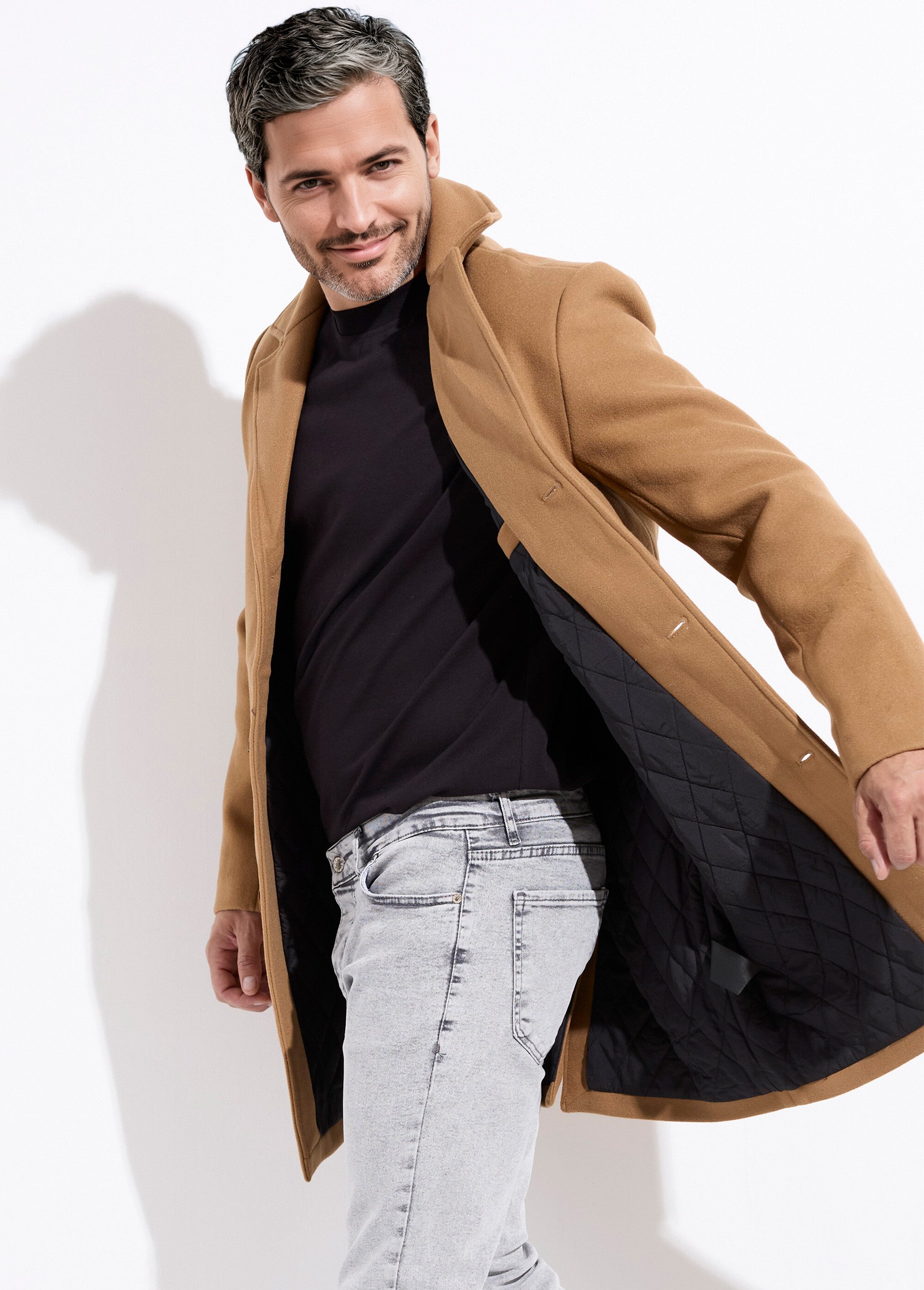 Manteau homme col tailleur en lainage Homme Marron KYM5135 MV1