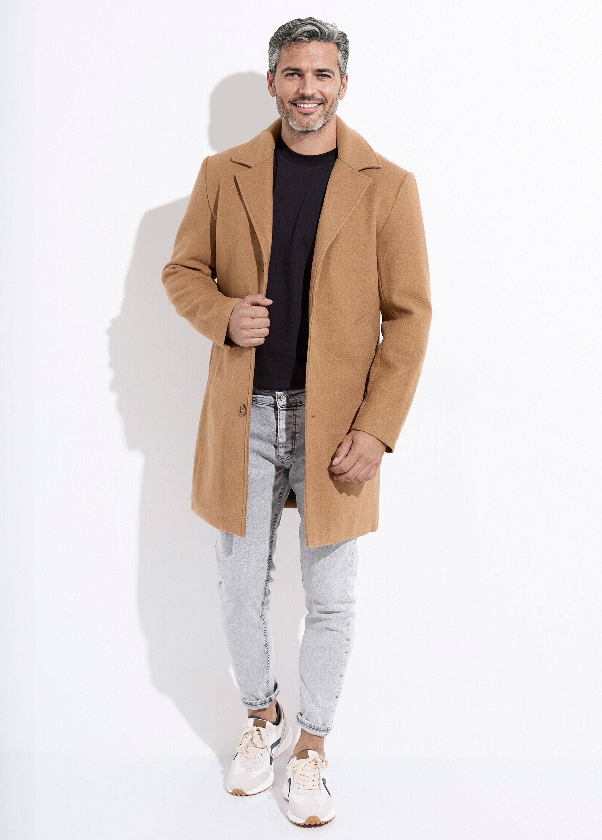 Manteau homme col tailleur en lainage Homme Marron KYM5135 SF1