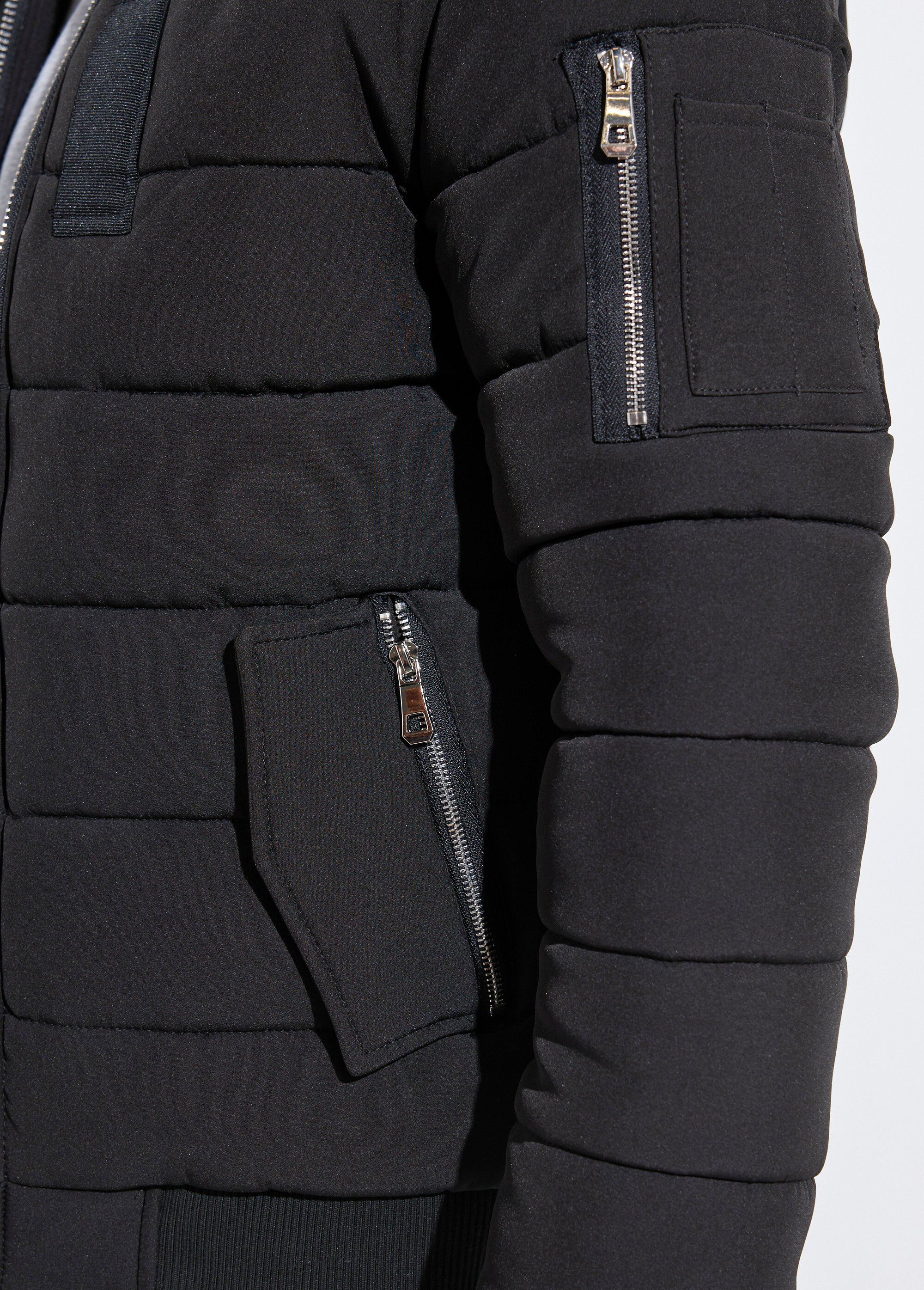 Doudoune col fourrure, détails métal Homme Noir KYM271 DE2