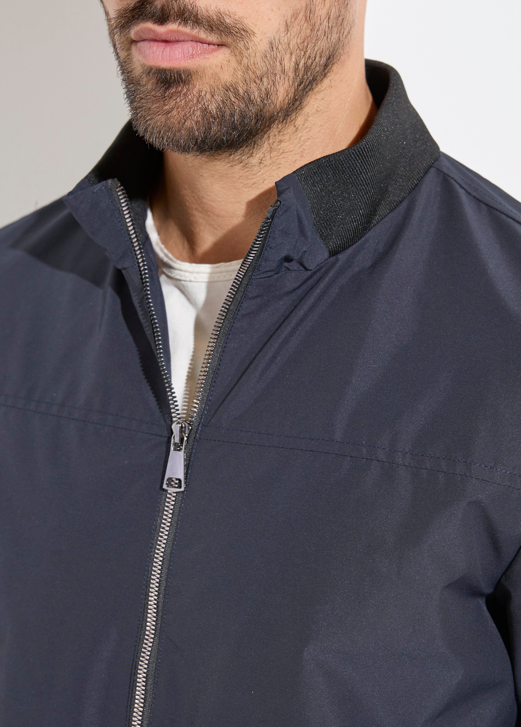 Veste aviateur zippée légère, col montant Homme Bleu KYM5164 DE1