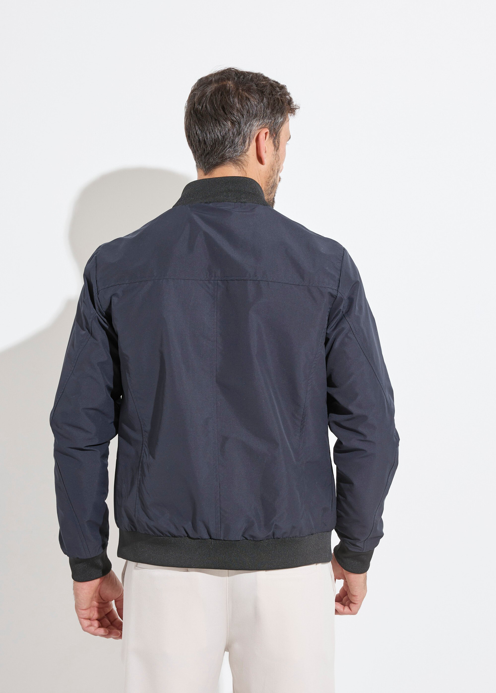 Veste aviateur zippée légère, col montant Homme Bleu KYM5164 DO1