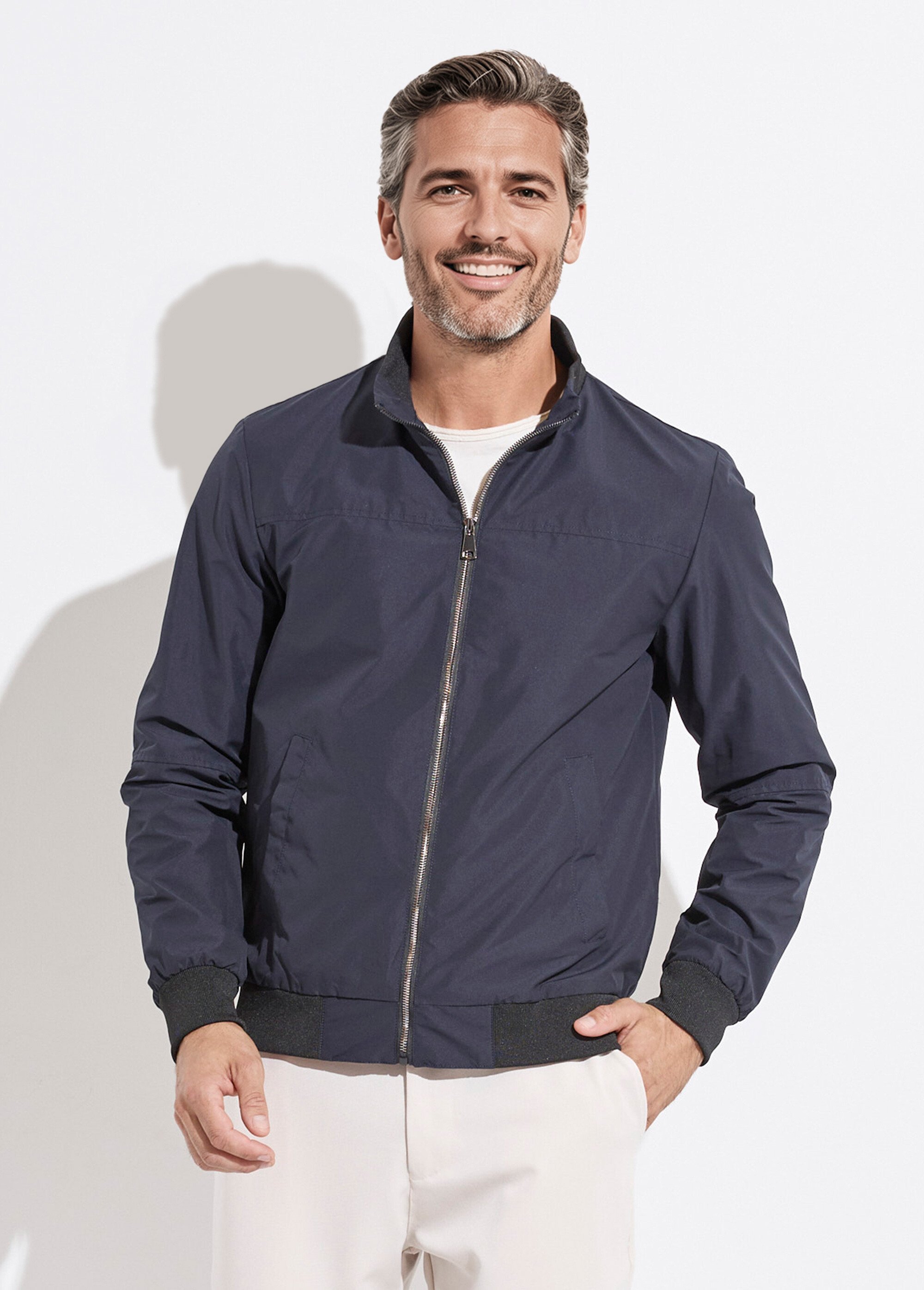 Veste aviateur zippée légère, col montant Homme Bleu KYM5164 FA1