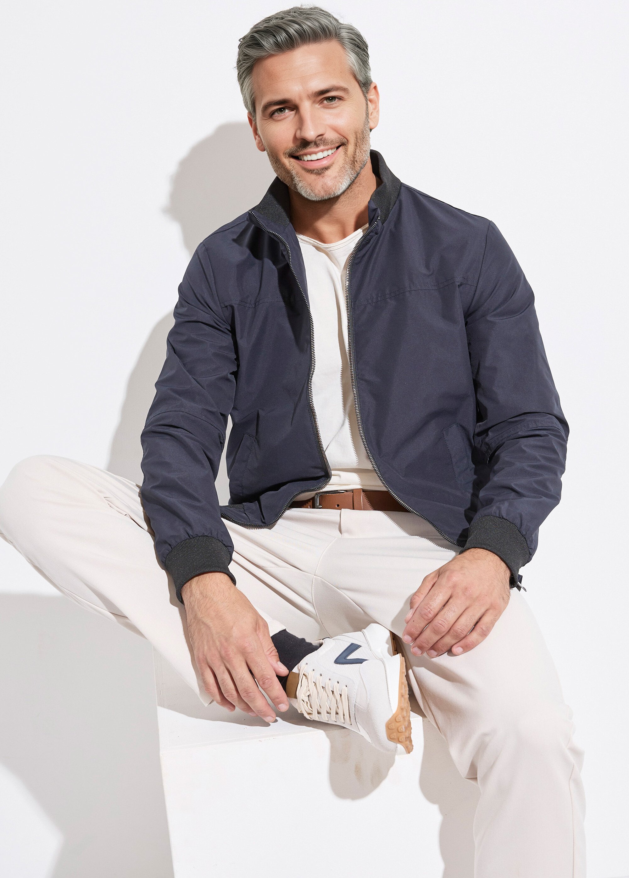 Veste aviateur zippée légère, col montant Homme Bleu KYM5164 MV1