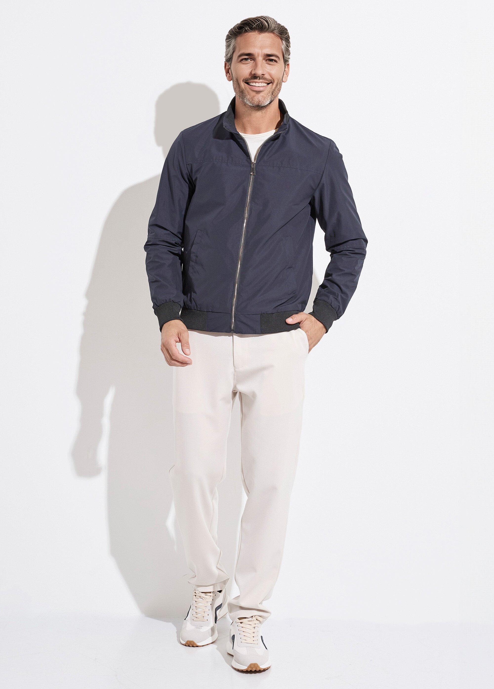 Veste aviateur zippée légère, col montant Homme Bleu KYM5164 SF1