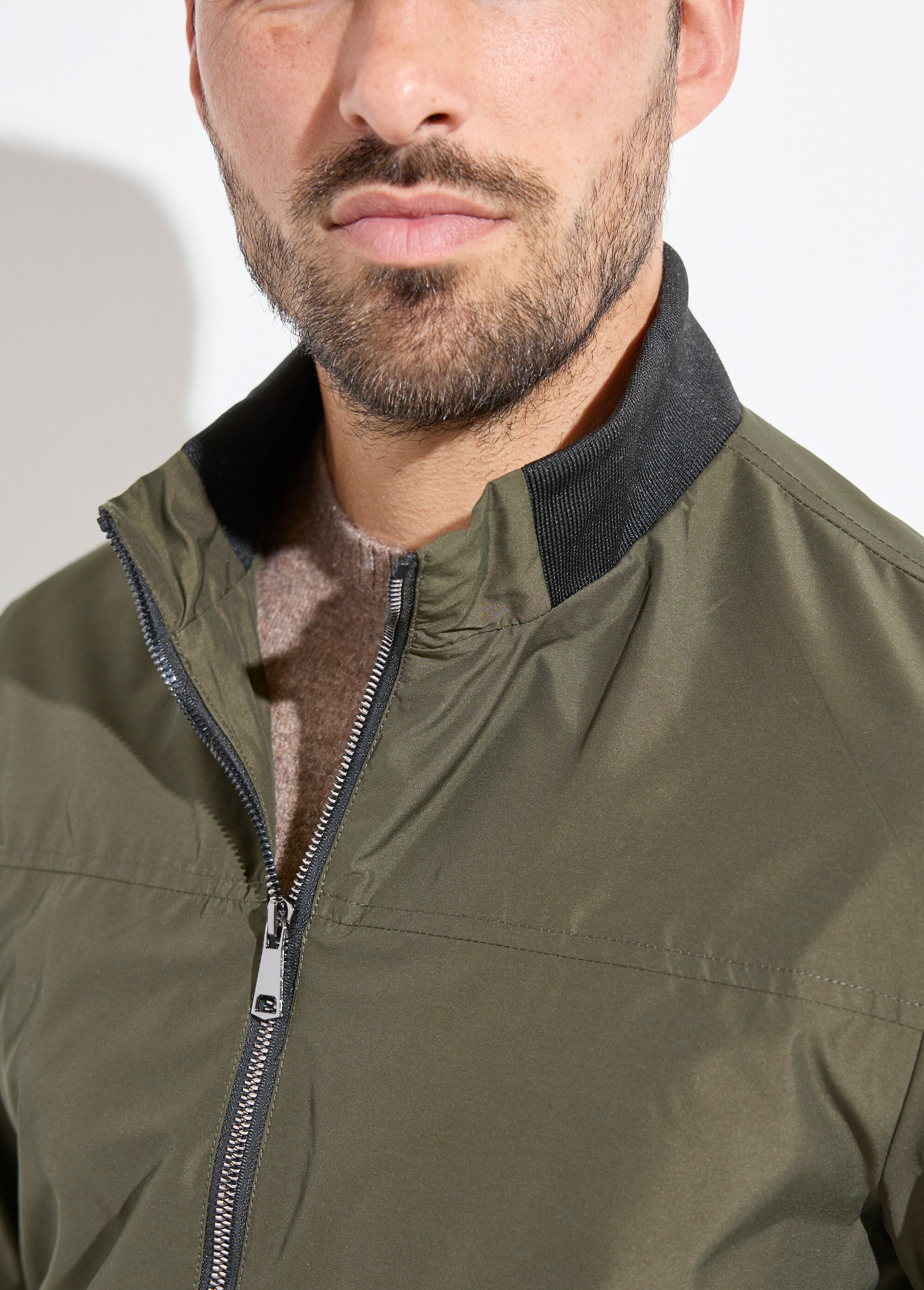 Veste aviateur zippée légère, col montant Homme Vert KYM5164 DE2