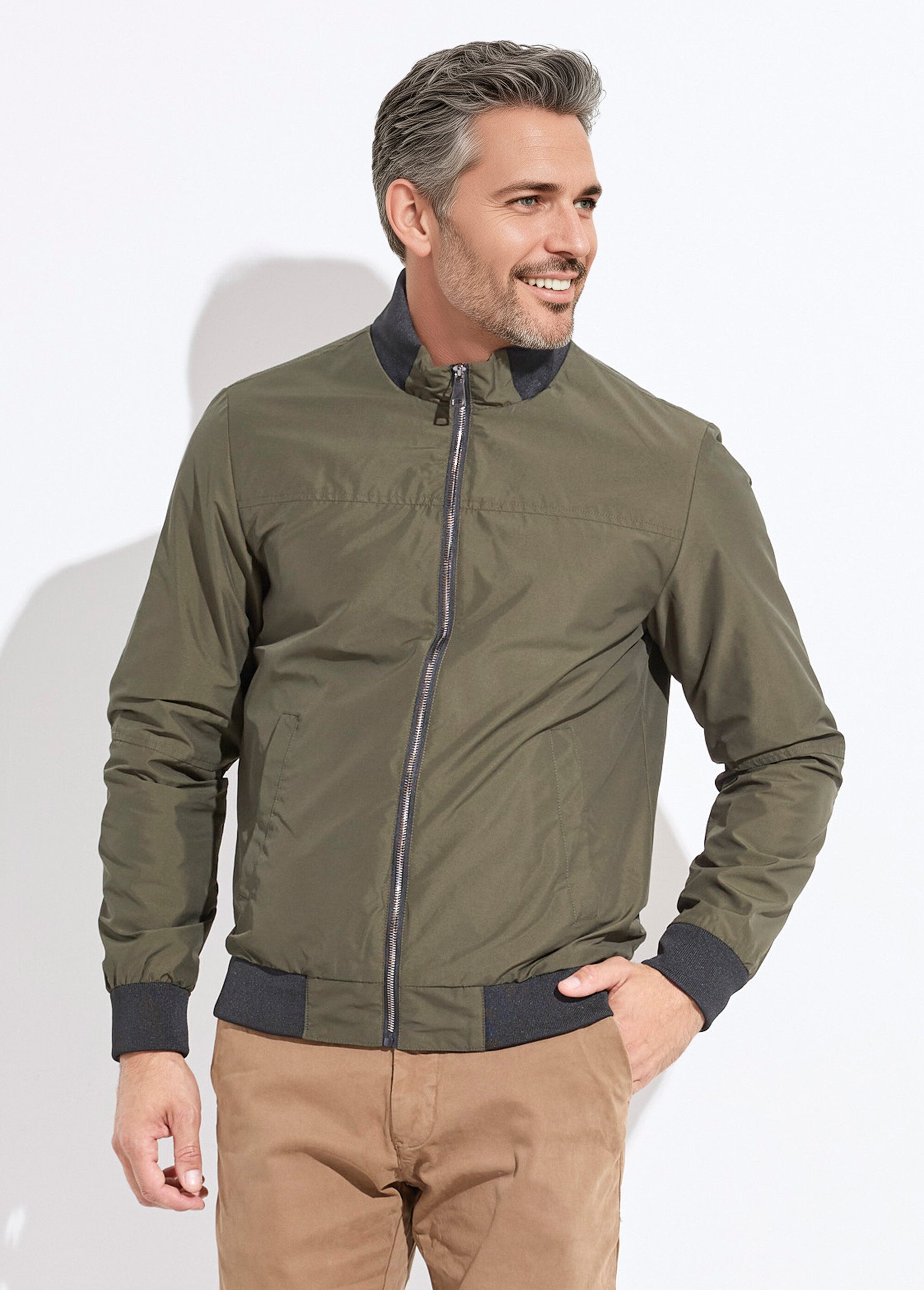 Veste aviateur zippée légère, col montant Homme Vert KYM5164 FA1