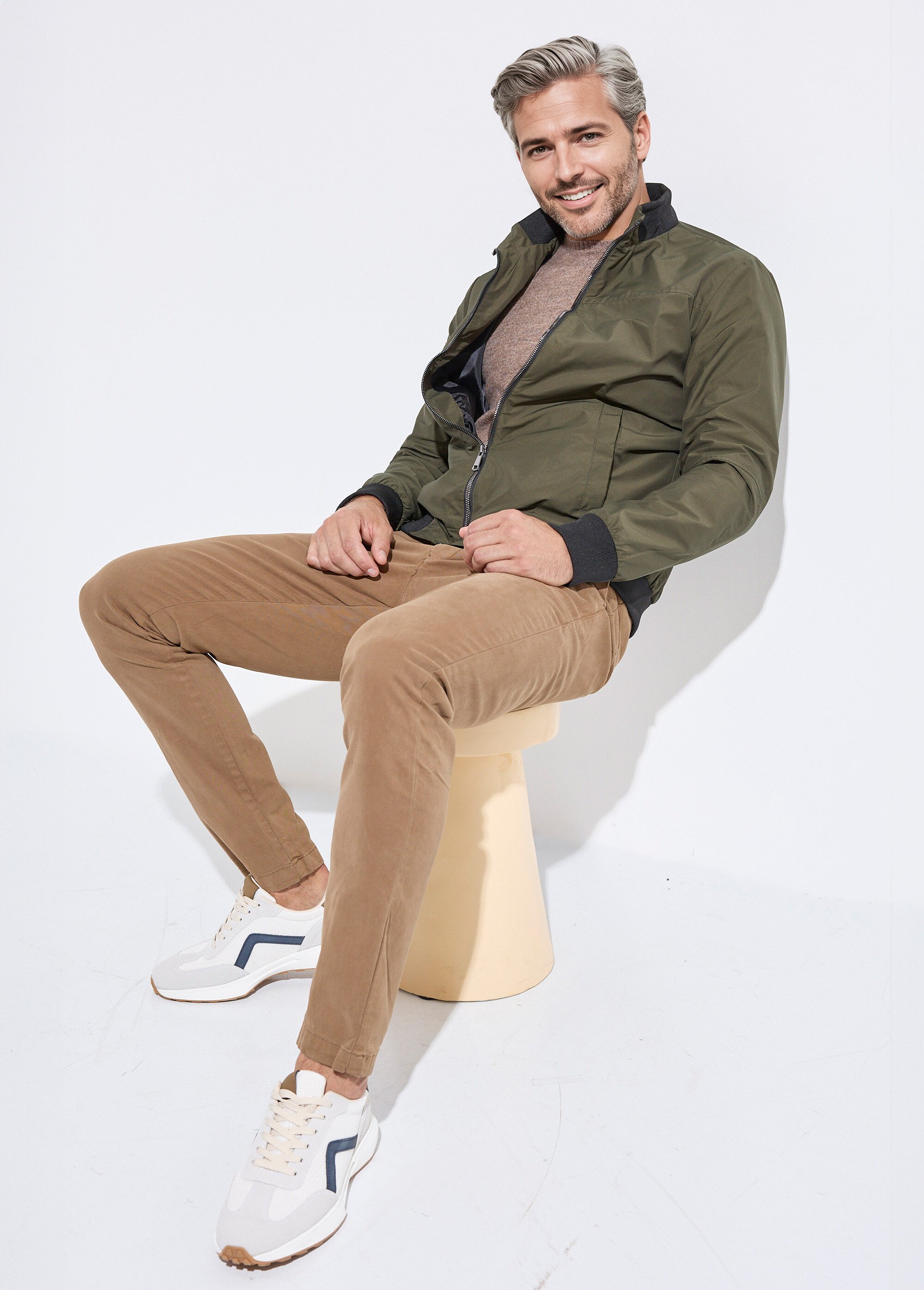 Veste aviateur zippée légère, col montant Homme Vert KYM5164 SI1