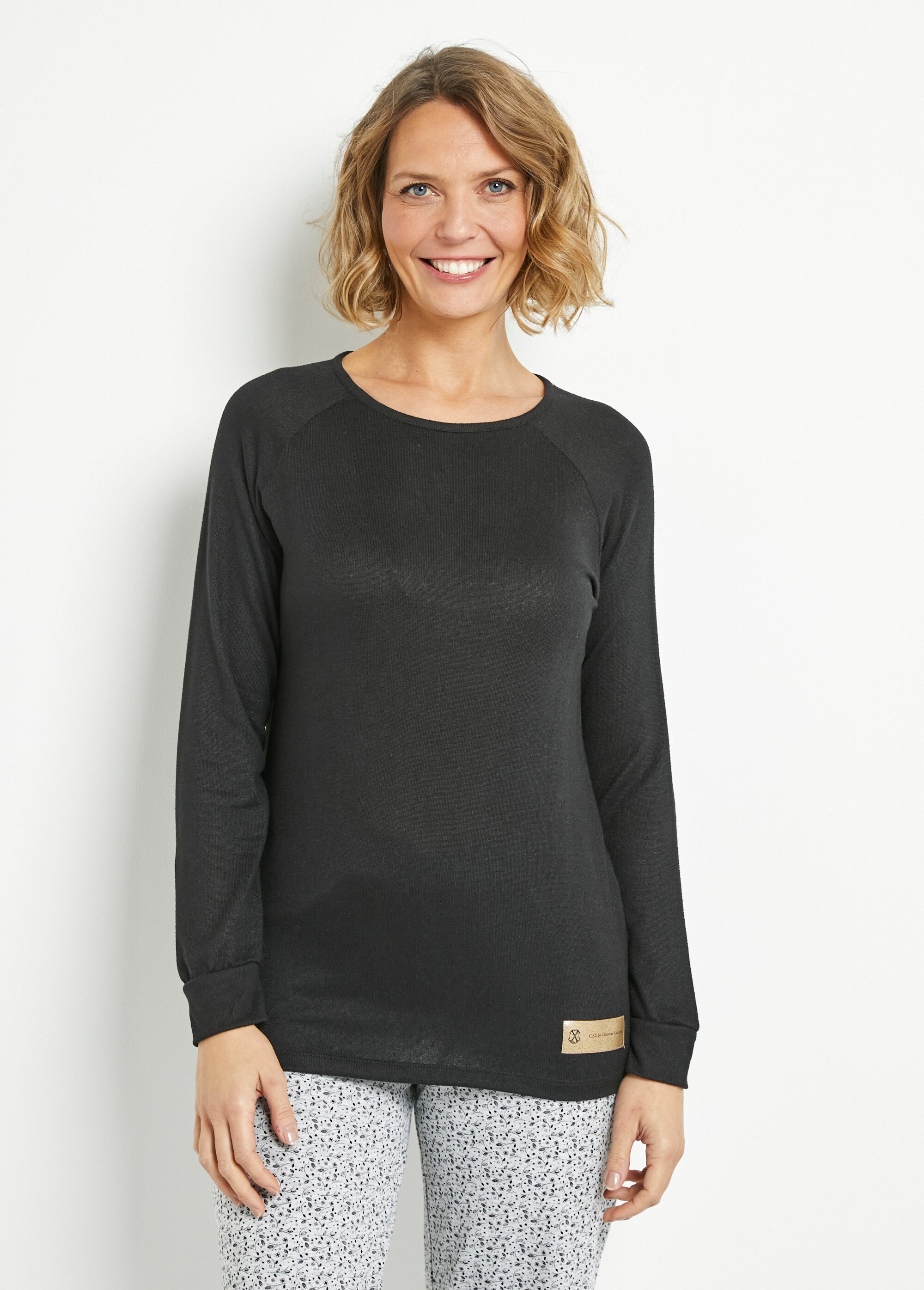 Haut de pyjama uni manches longues