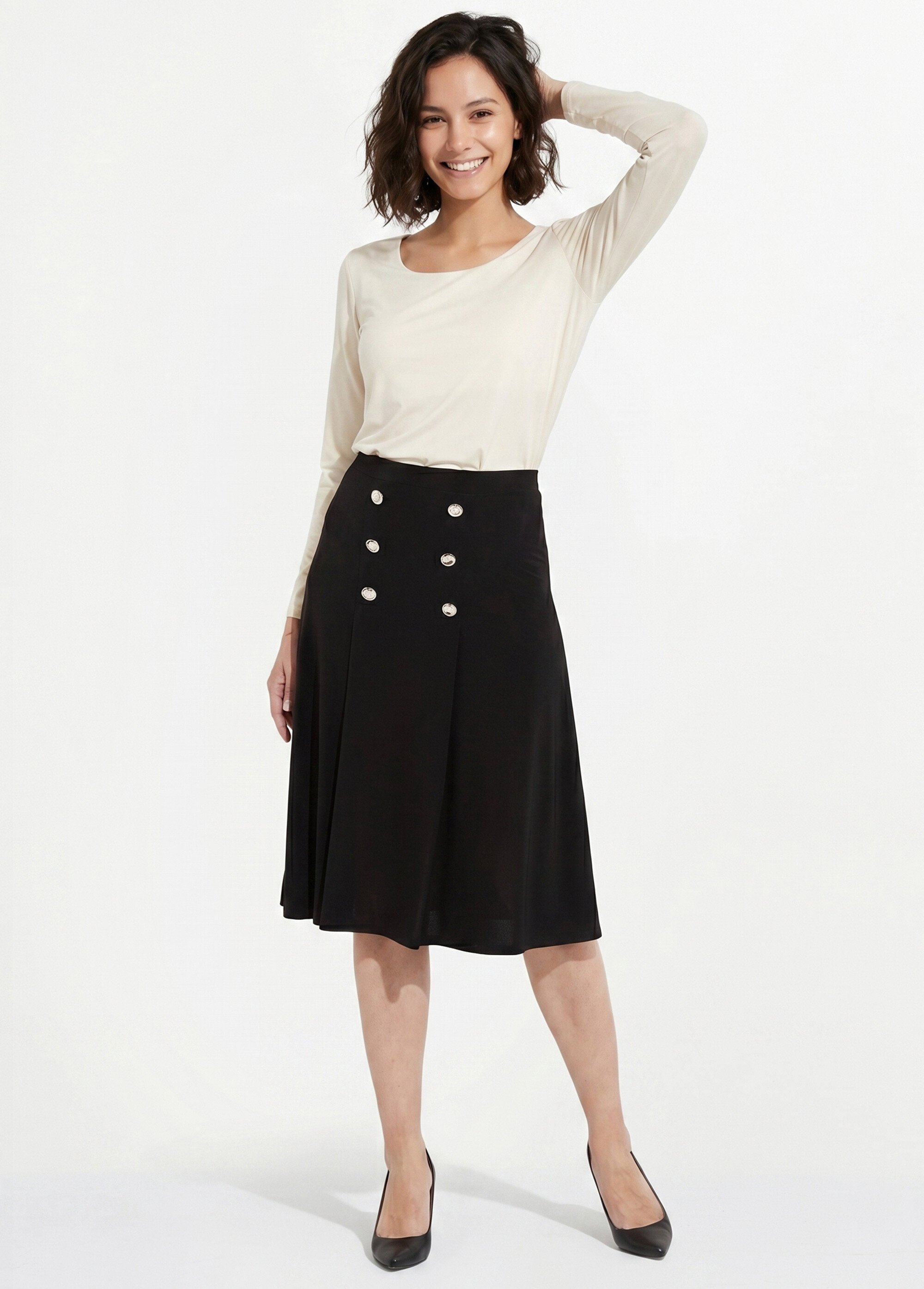 Jupe évasée mi longue maille unie à pont Femme Noir LUPITA MV1