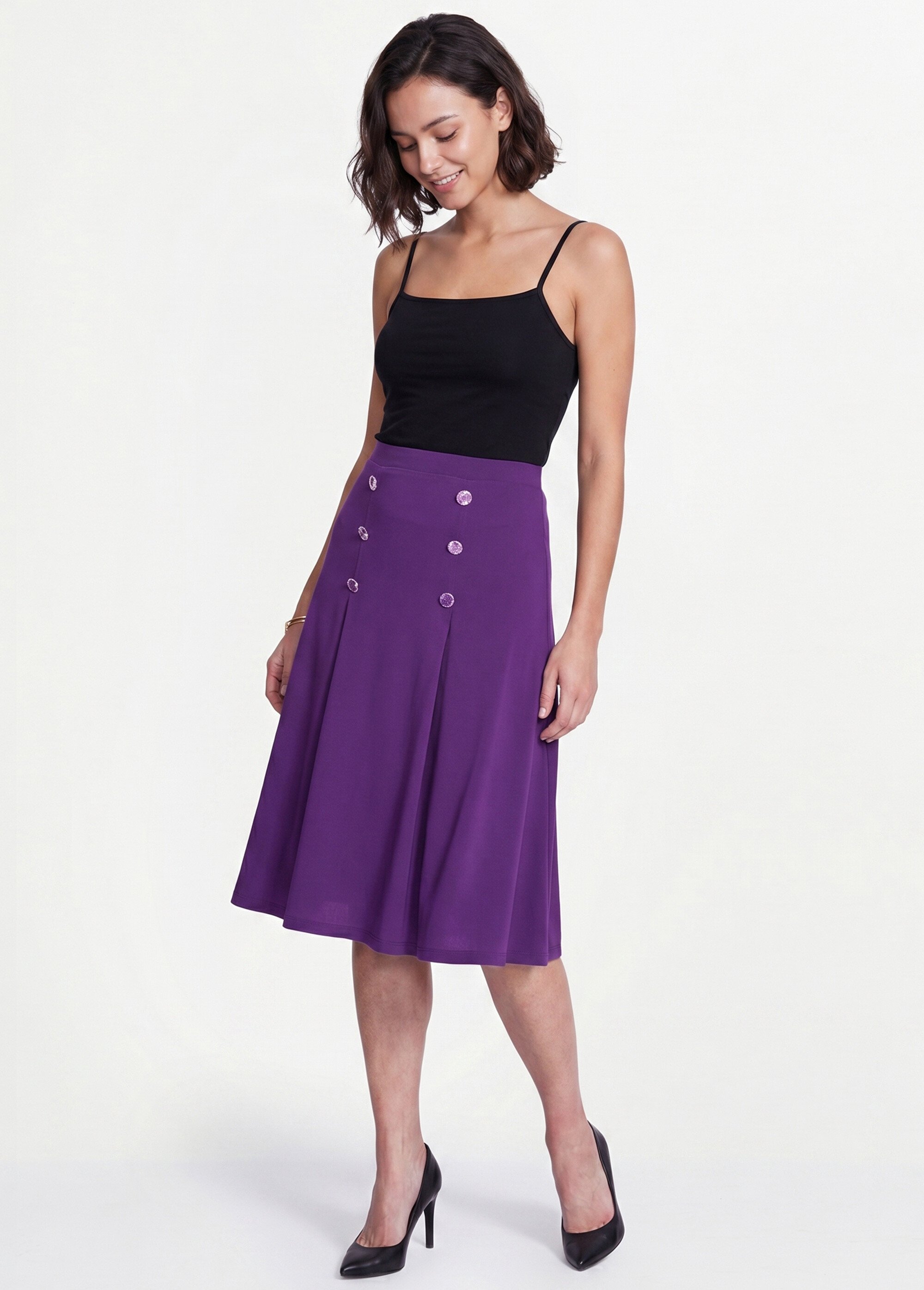 Jupe évasée mi longue maille unie à pont Femme Violet LUPITA MV1