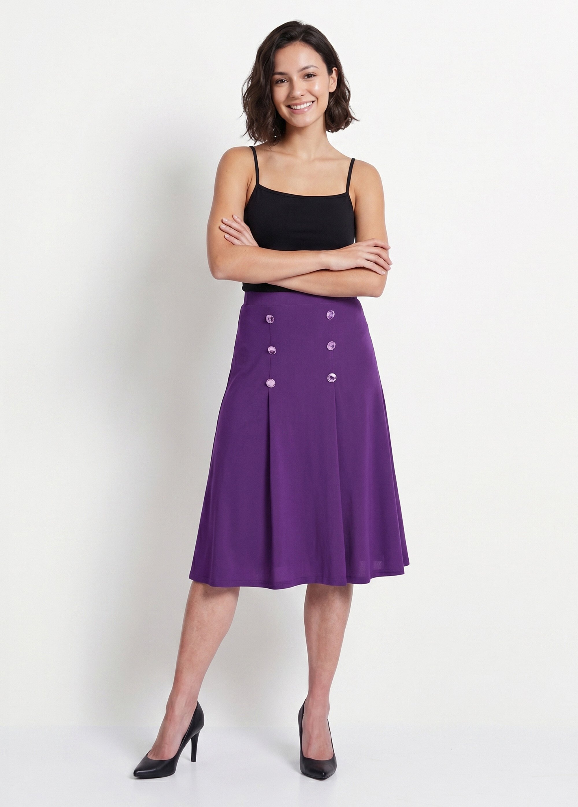 Jupe évasée mi longue maille unie à pont Femme Violet LUPITA SI1