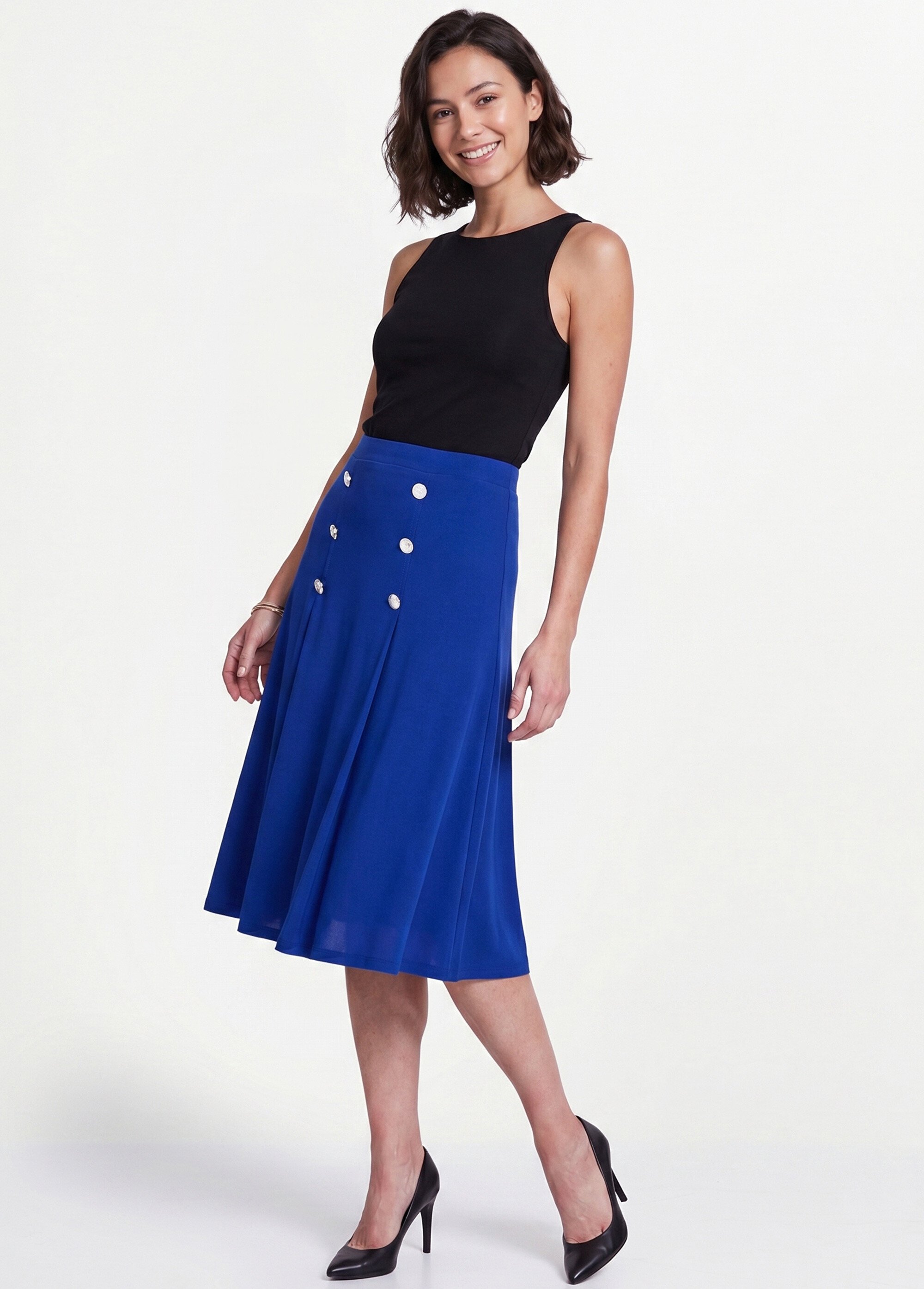 Jupe évasée mi longue maille unie à pont Femme Bleu LUPITA MV1