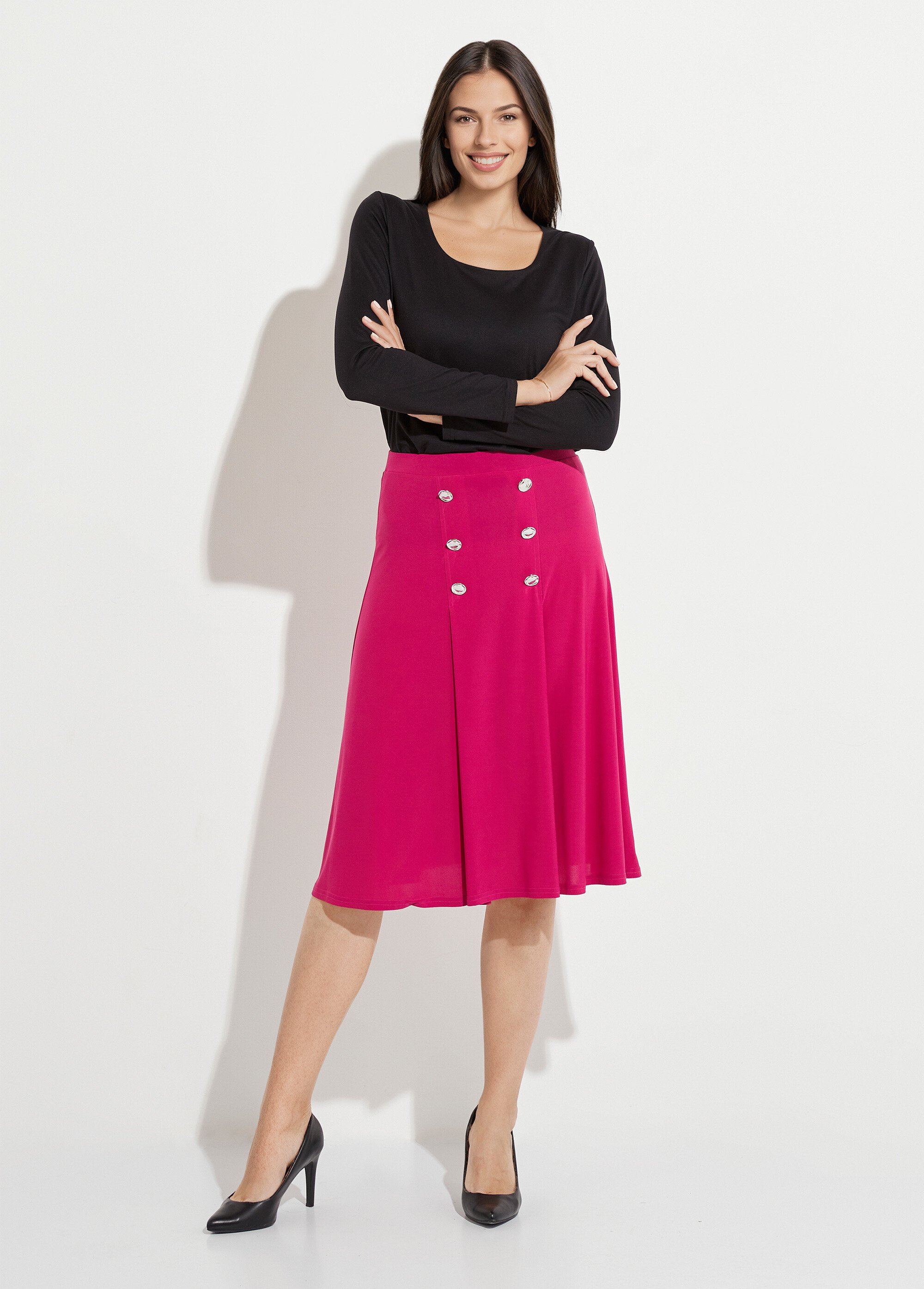 Jupe évasée mi longue maille unie à pont Femme Rose LUPITA SF1