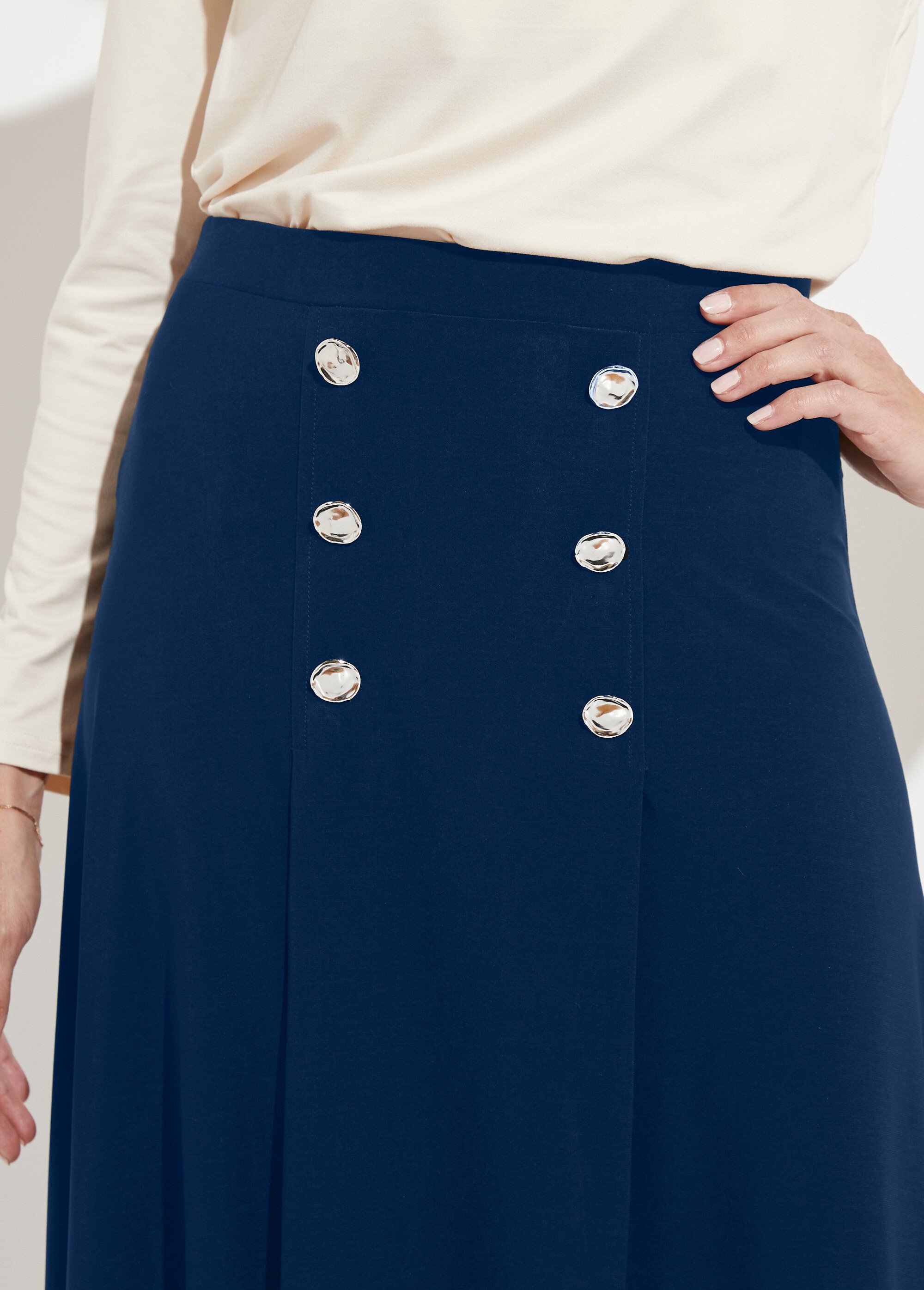 Jupe évasée mi longue maille unie à pont Femme Bleu LUPITA DE1