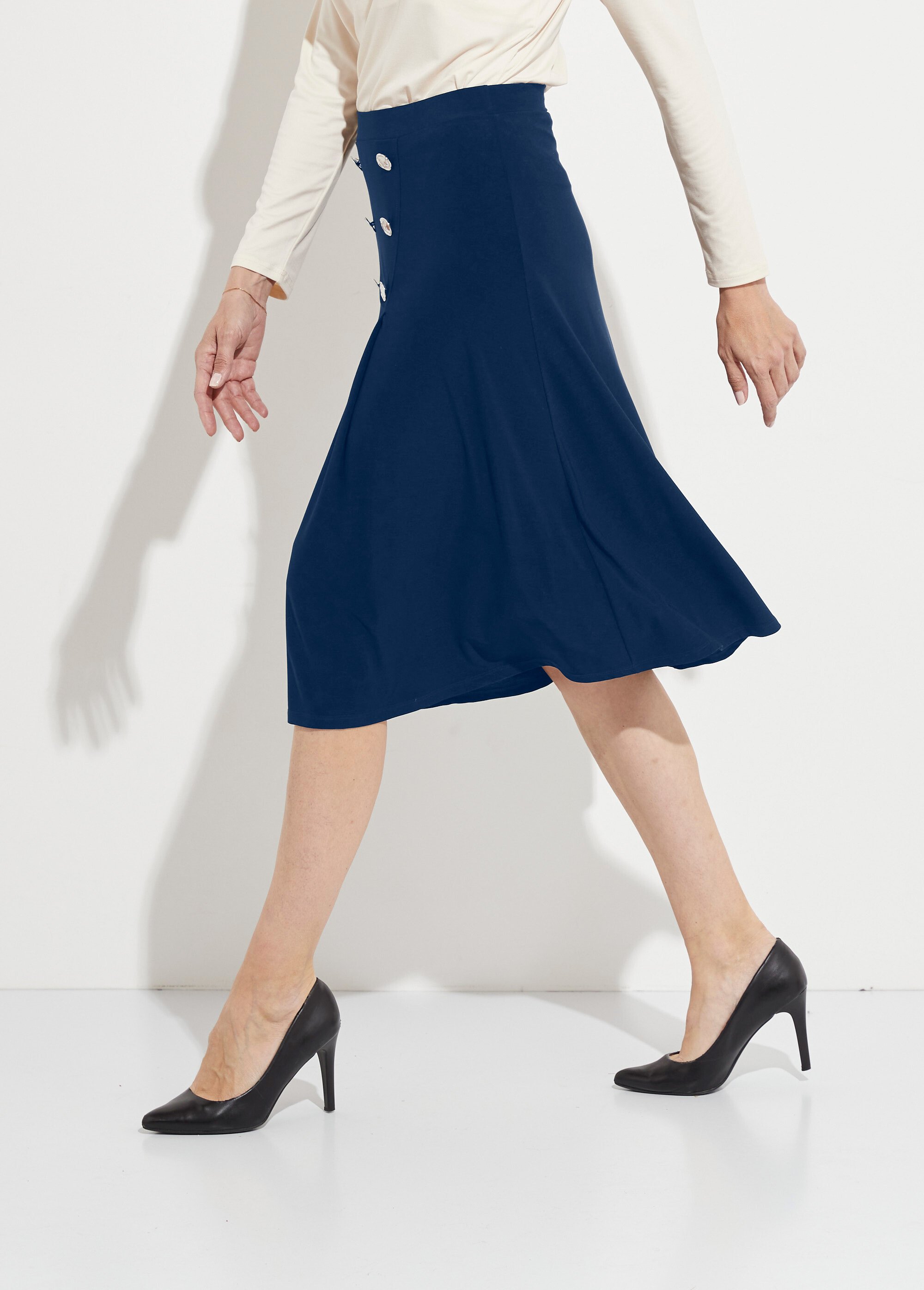 Jupe évasée mi longue maille unie à pont Femme Bleu LUPITA DR1
