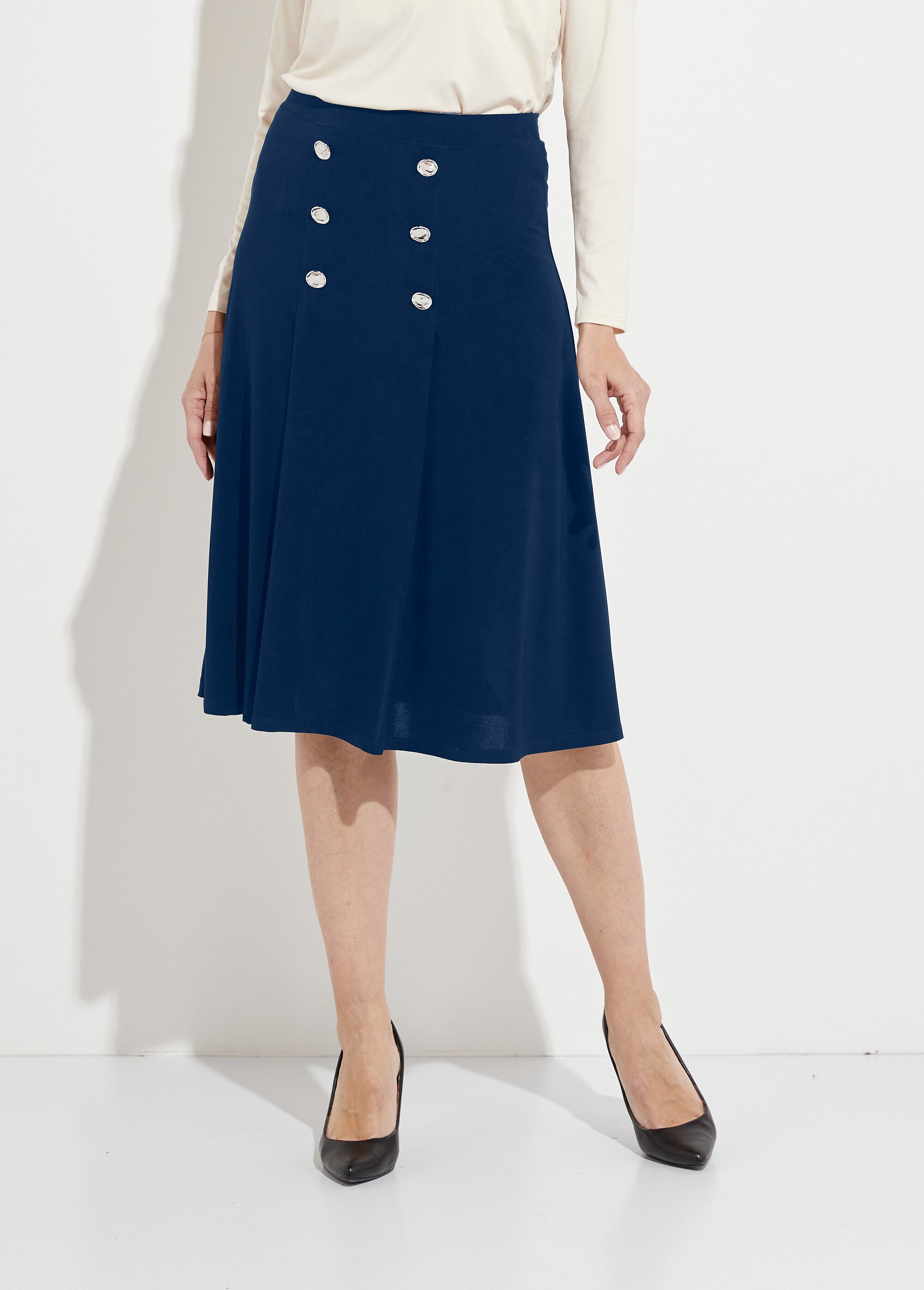 Jupe évasée mi longue maille unie à pont Femme Bleu LUPITA FA1