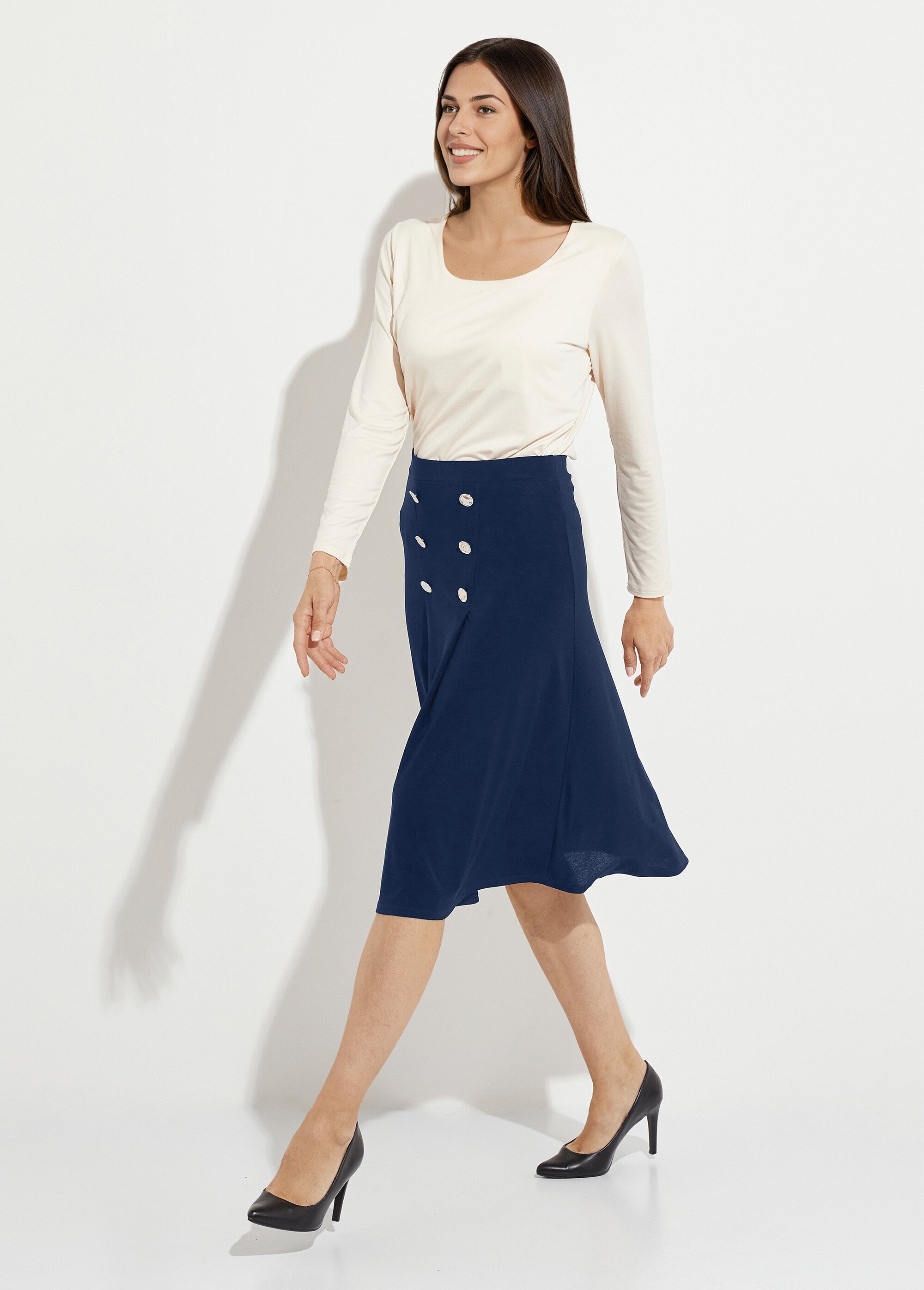 Jupe évasée mi longue maille unie à pont