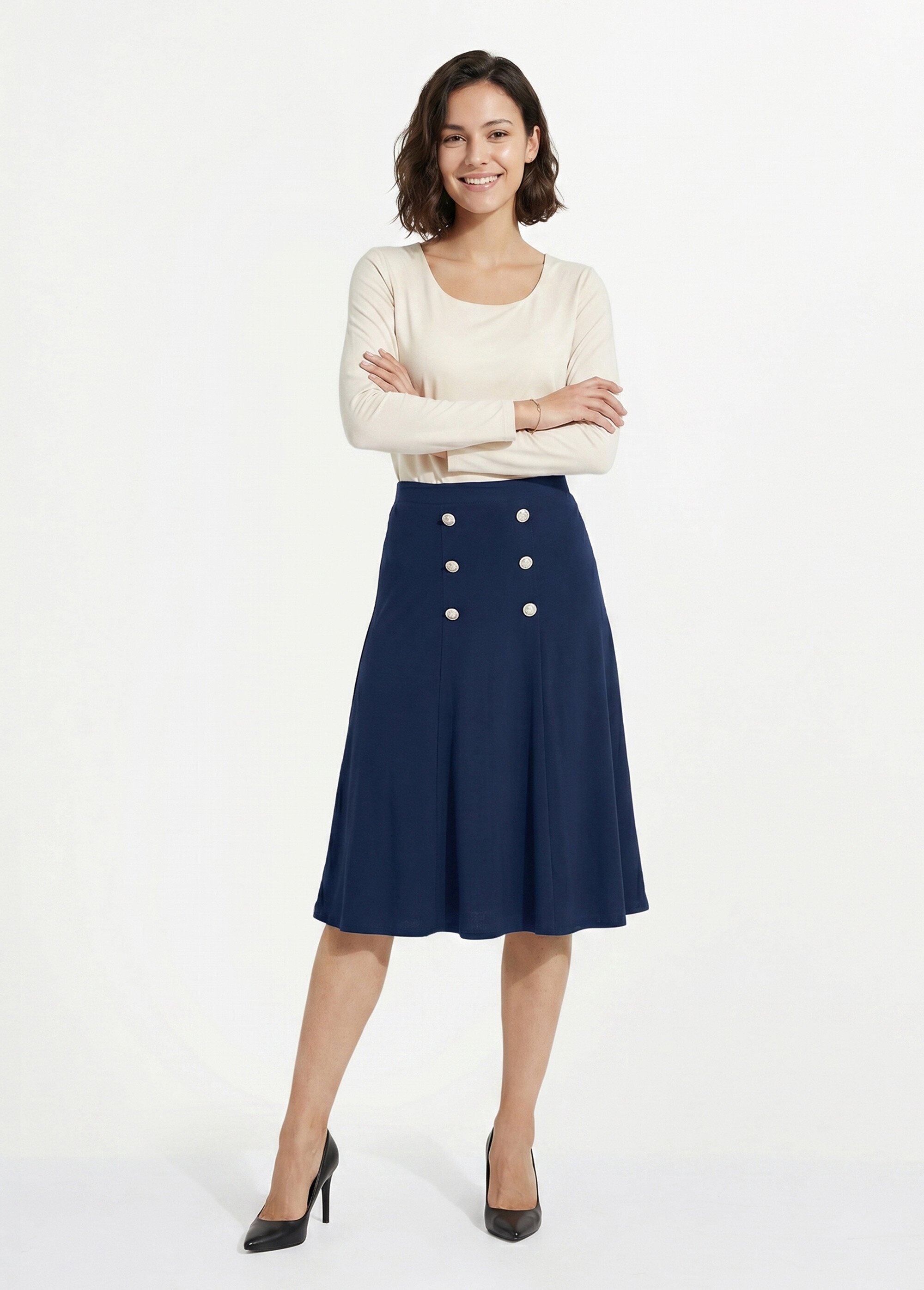 Jupe évasée mi longue maille unie à pont Femme Bleu LUPITA SI1