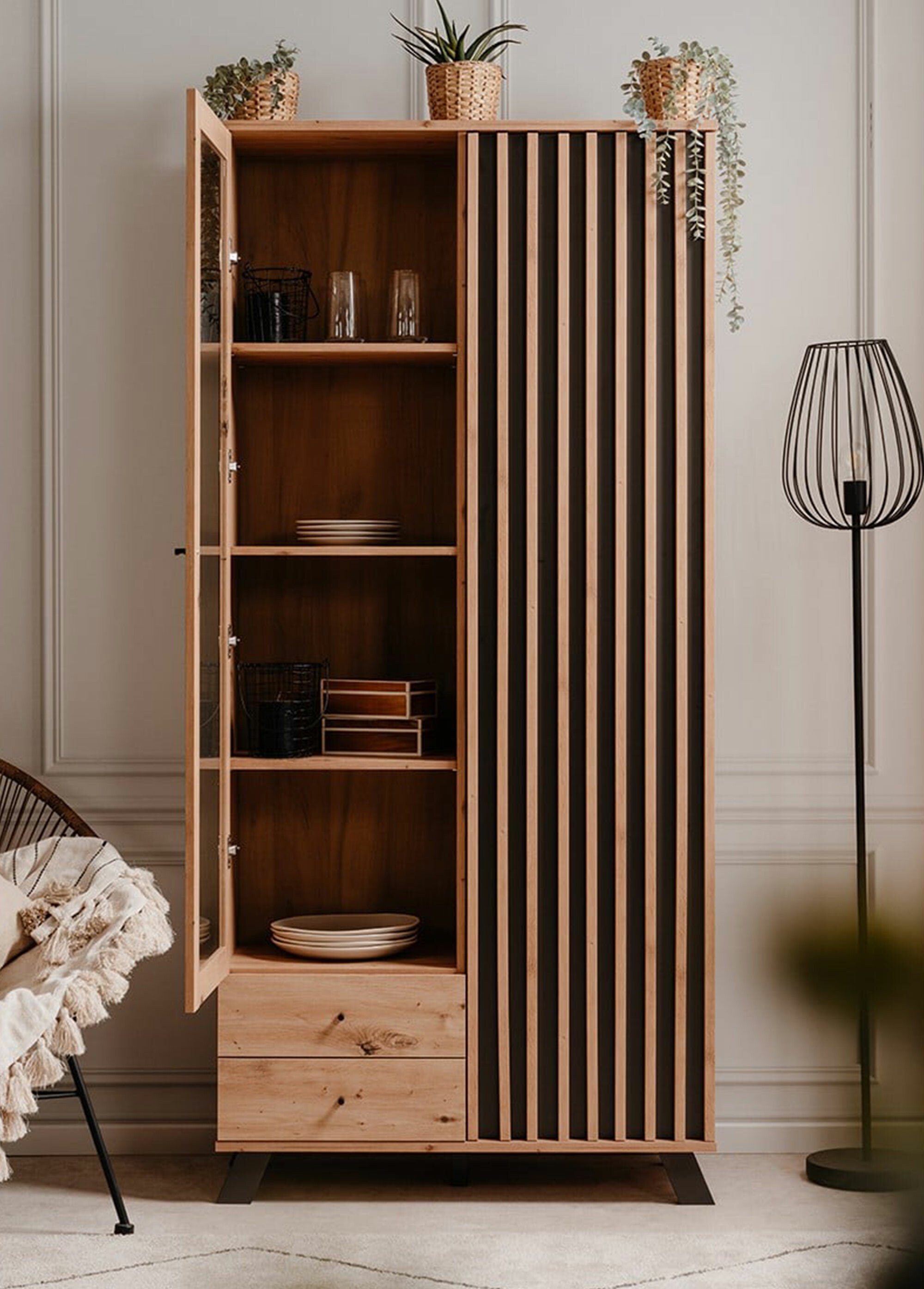 LUBLIN Vaisselier décor fantaisie chêne MARRON CAL-13572133 DE1