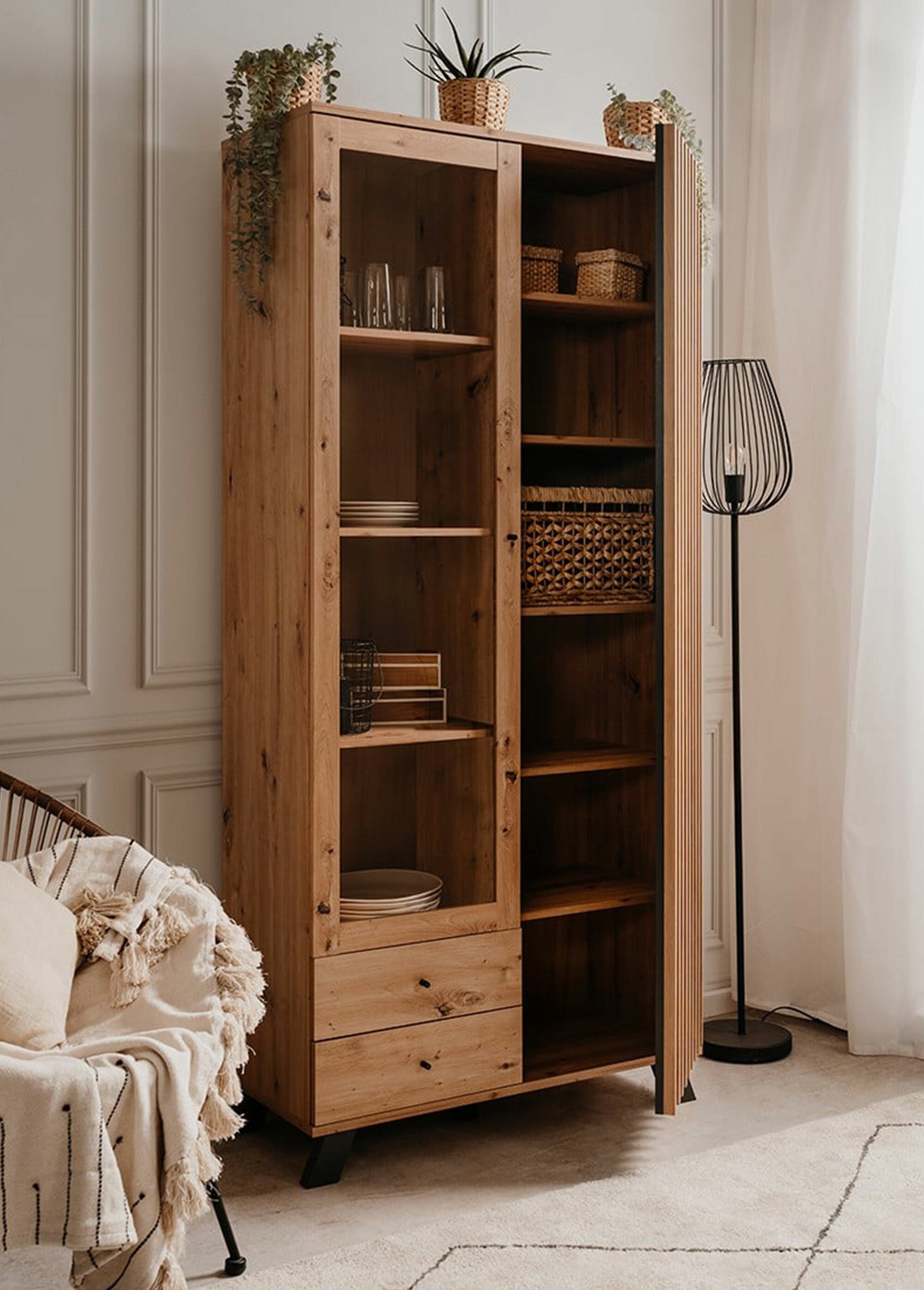 LUBLIN Vaisselier décor fantaisie chêne MARRON CAL-13572133 DE2