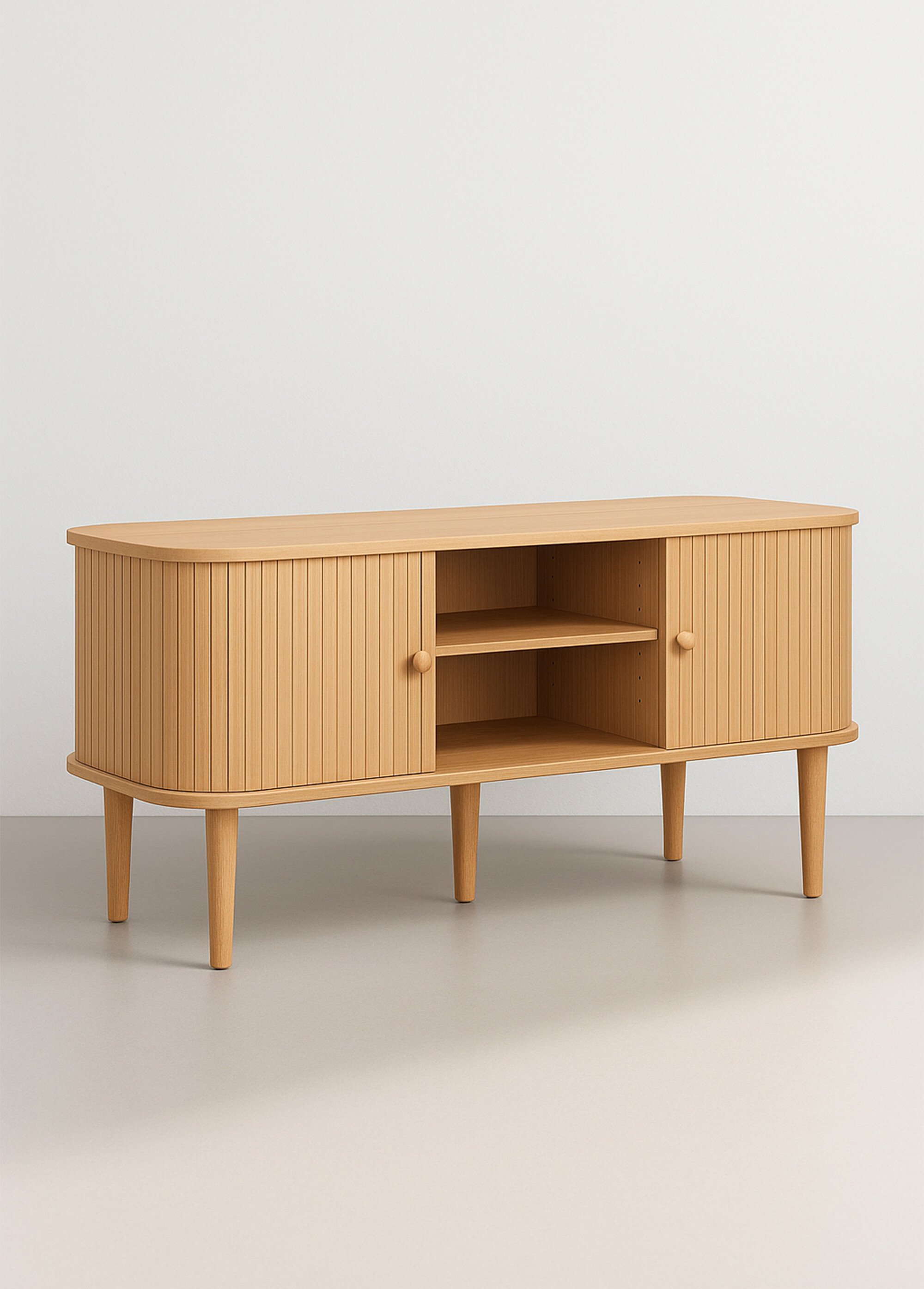 Meuble TV en bois, portes coulissantes