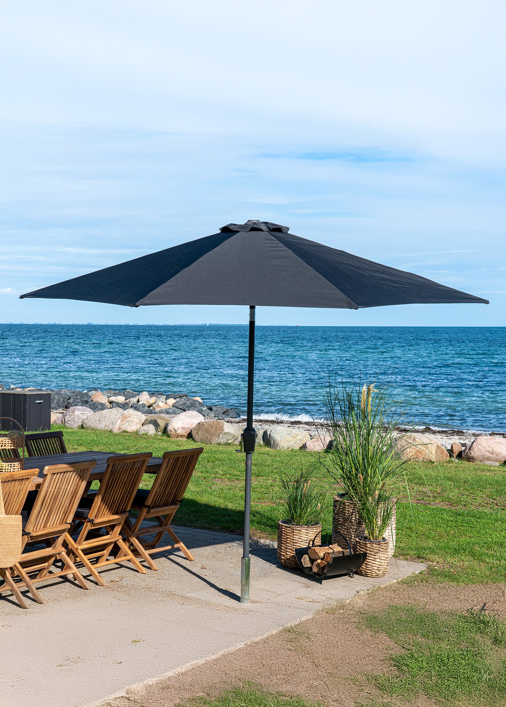 Parasol à manivelle diam. 3m, mât métal NOIR HN-7701154 SI1