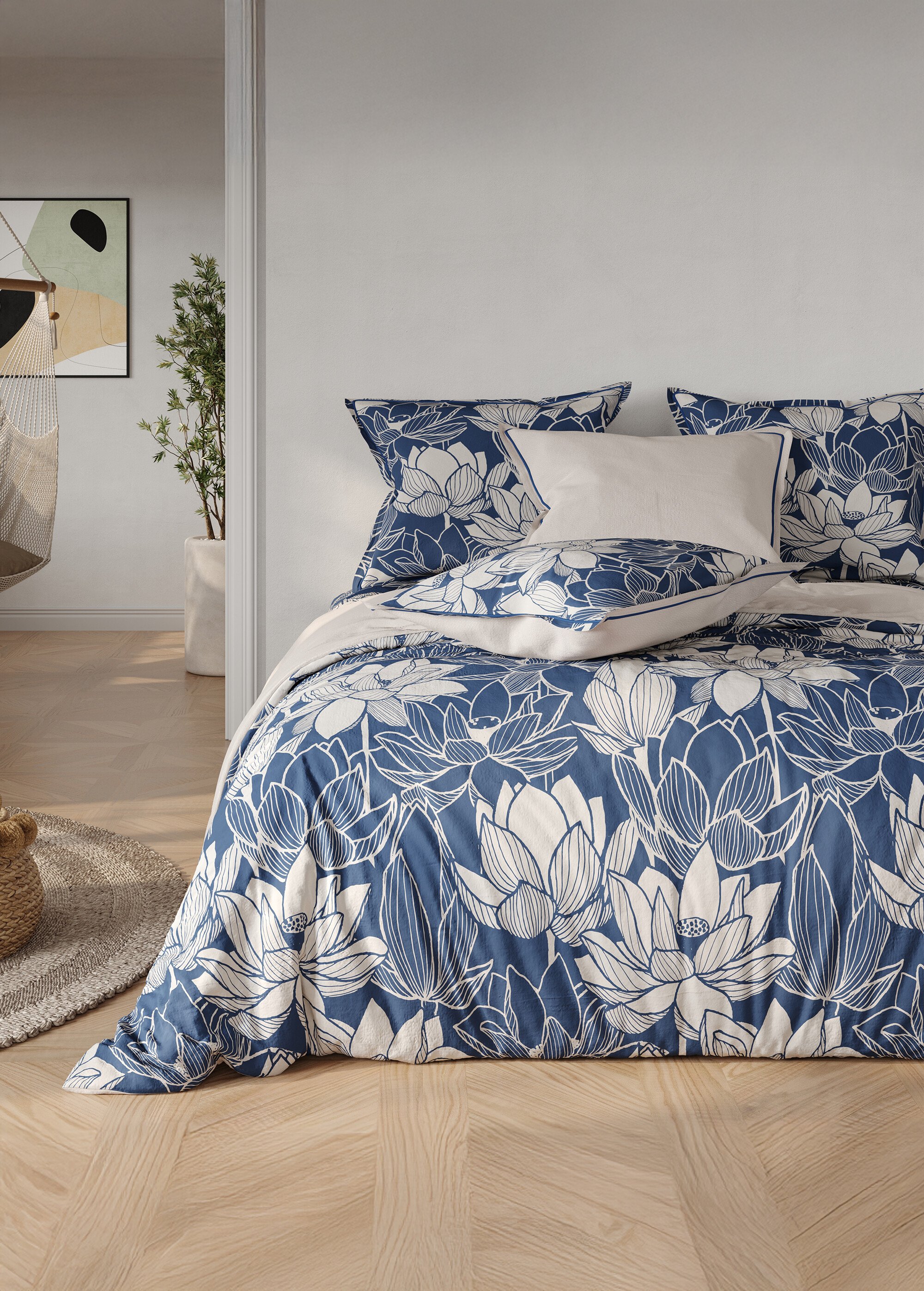 Parure housse de couette coton, lotus Bleu ZAC-ABBIE FA1