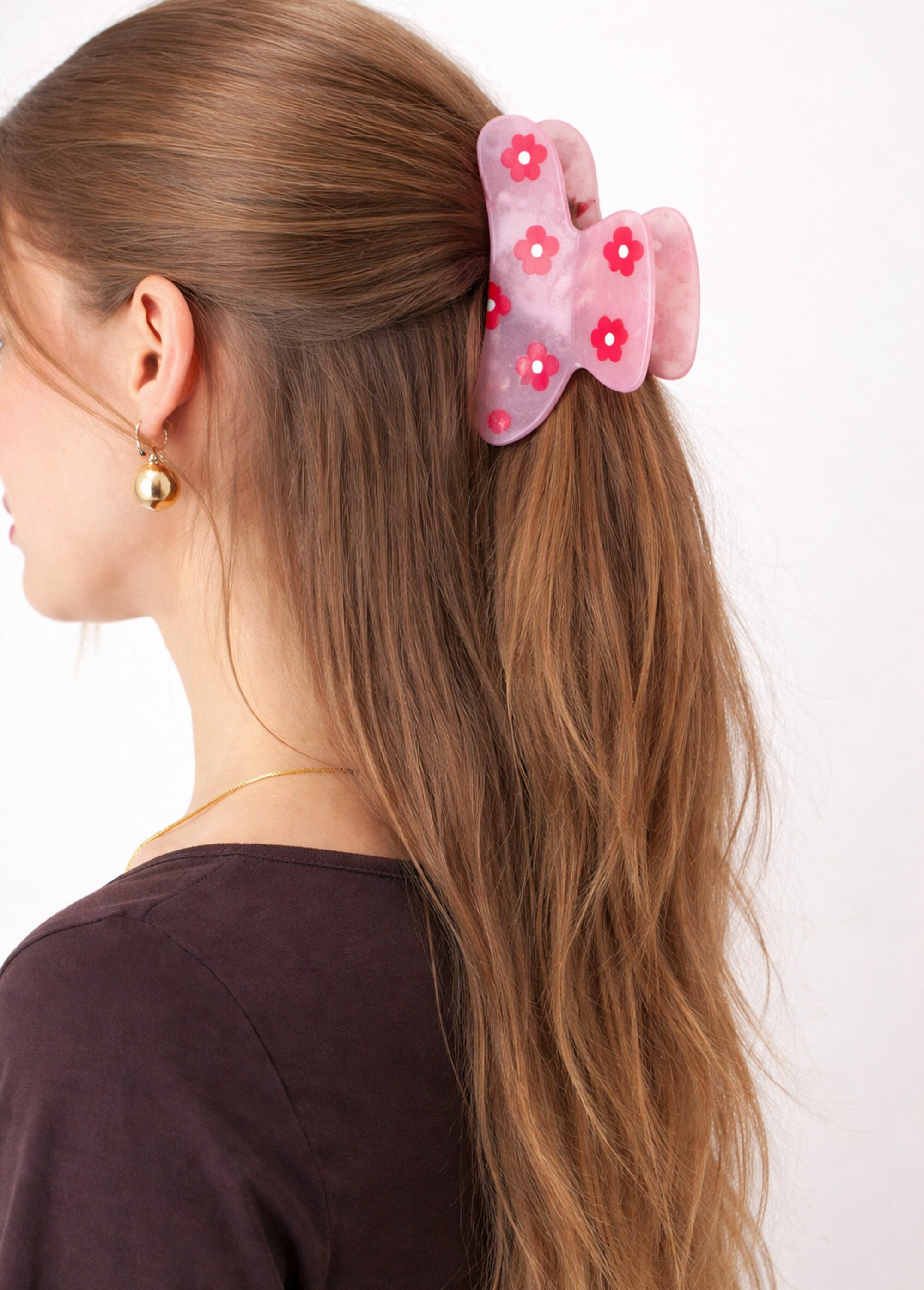 Pince à cheveux nacrée, décor fleurs Femme Rose JCH-PINCFCFLEUR SI1