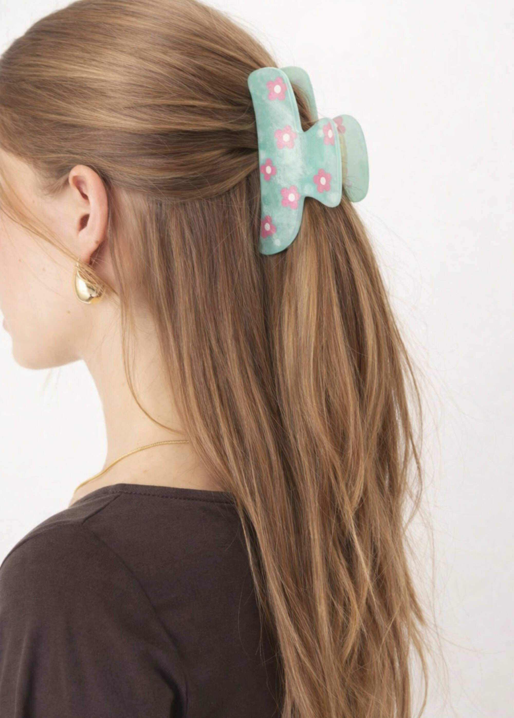 Pince à cheveux nacrée, décor fleurs Femme Vert JCH-PINCFCFLEUR SI1