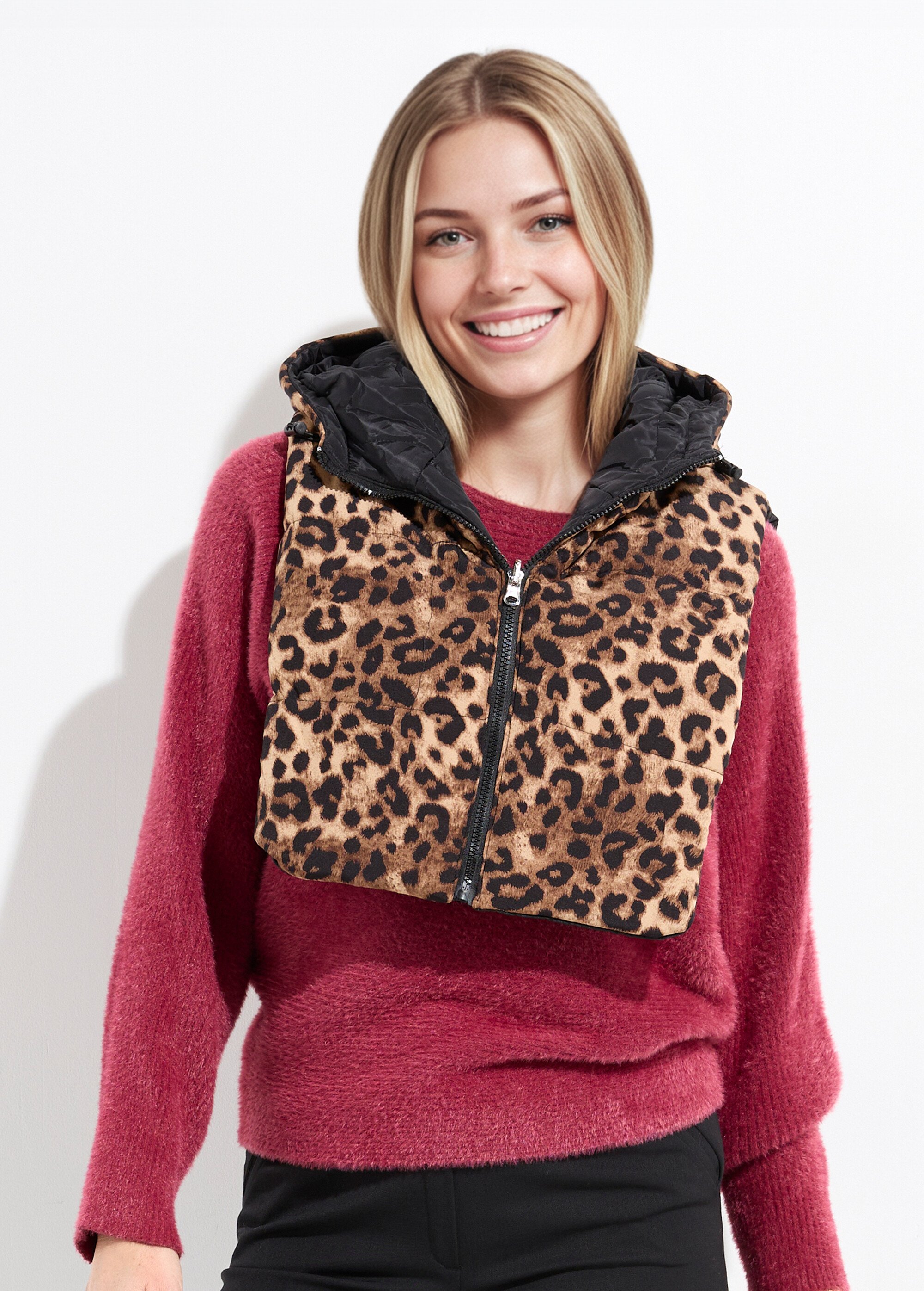 Plastron zippé matelassé à capuche Femme Noir TOPVET-5 FA1