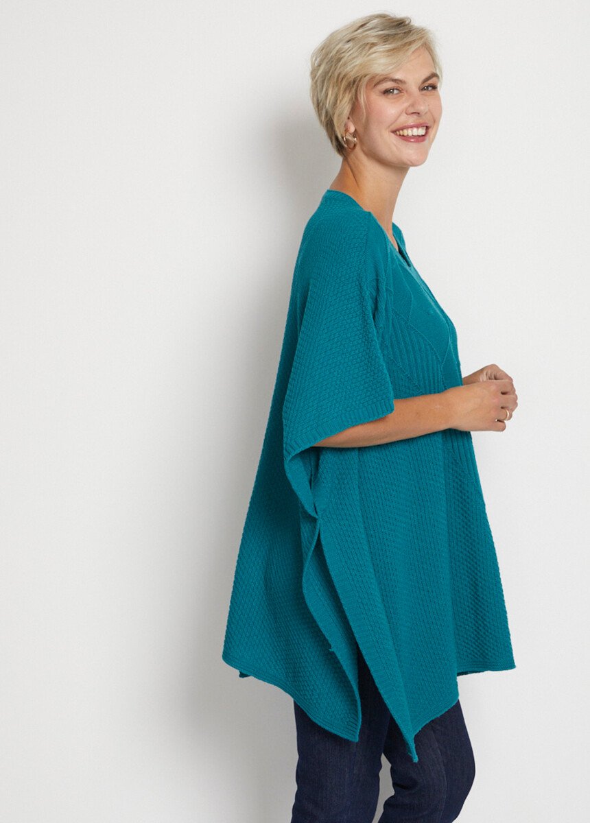 Pull cape en maille reliefée Femme Vert PILOU DR1