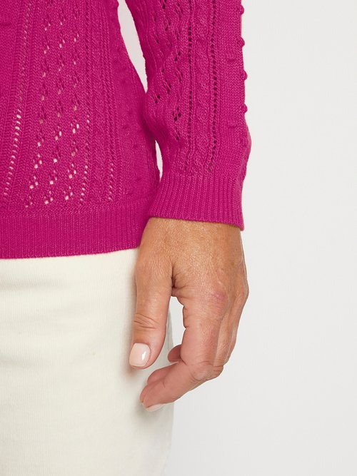 Pull col rond maille ajourée et boules Femme Rose PACOTILLE DE1