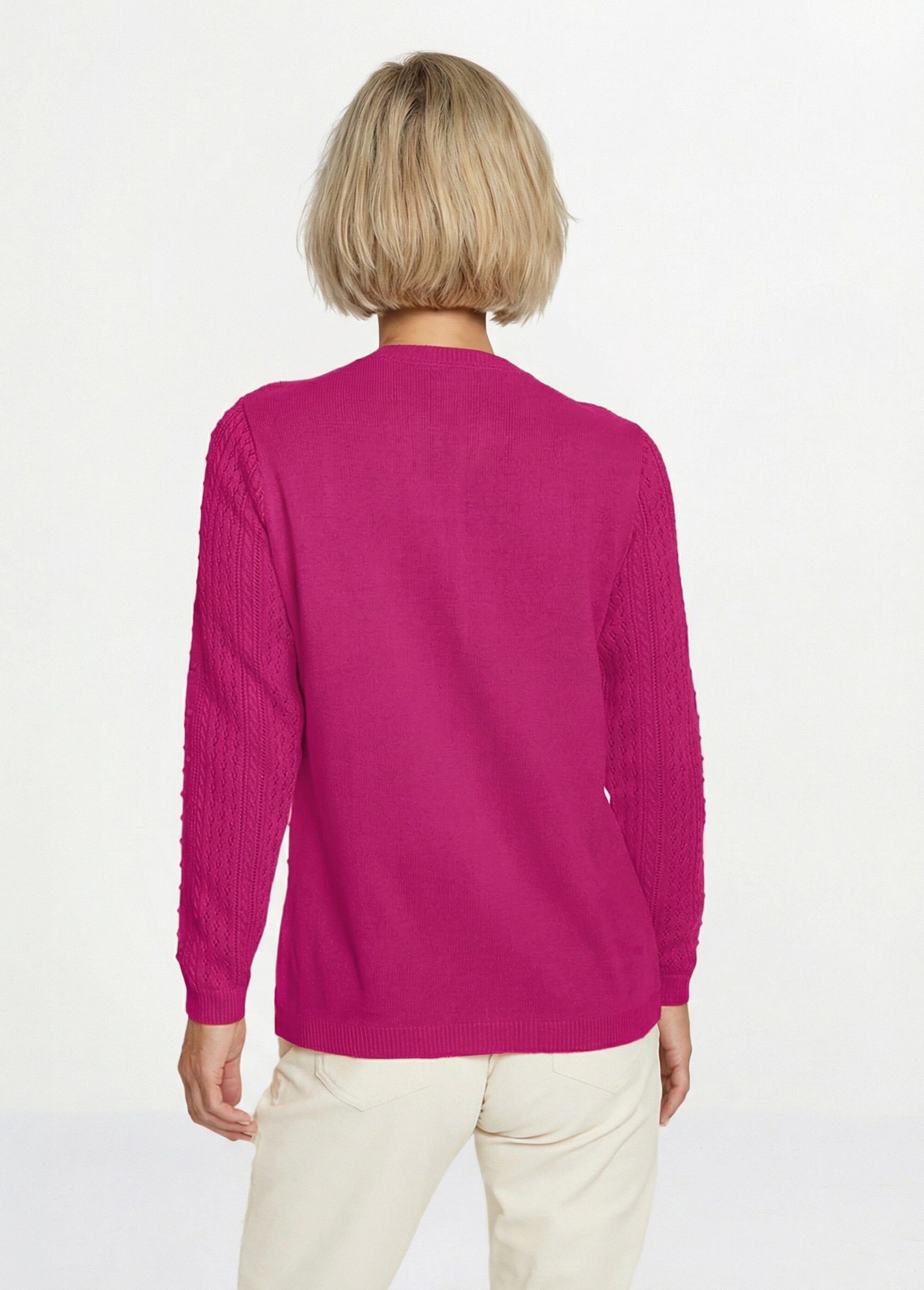Pull col rond maille ajourée et boules